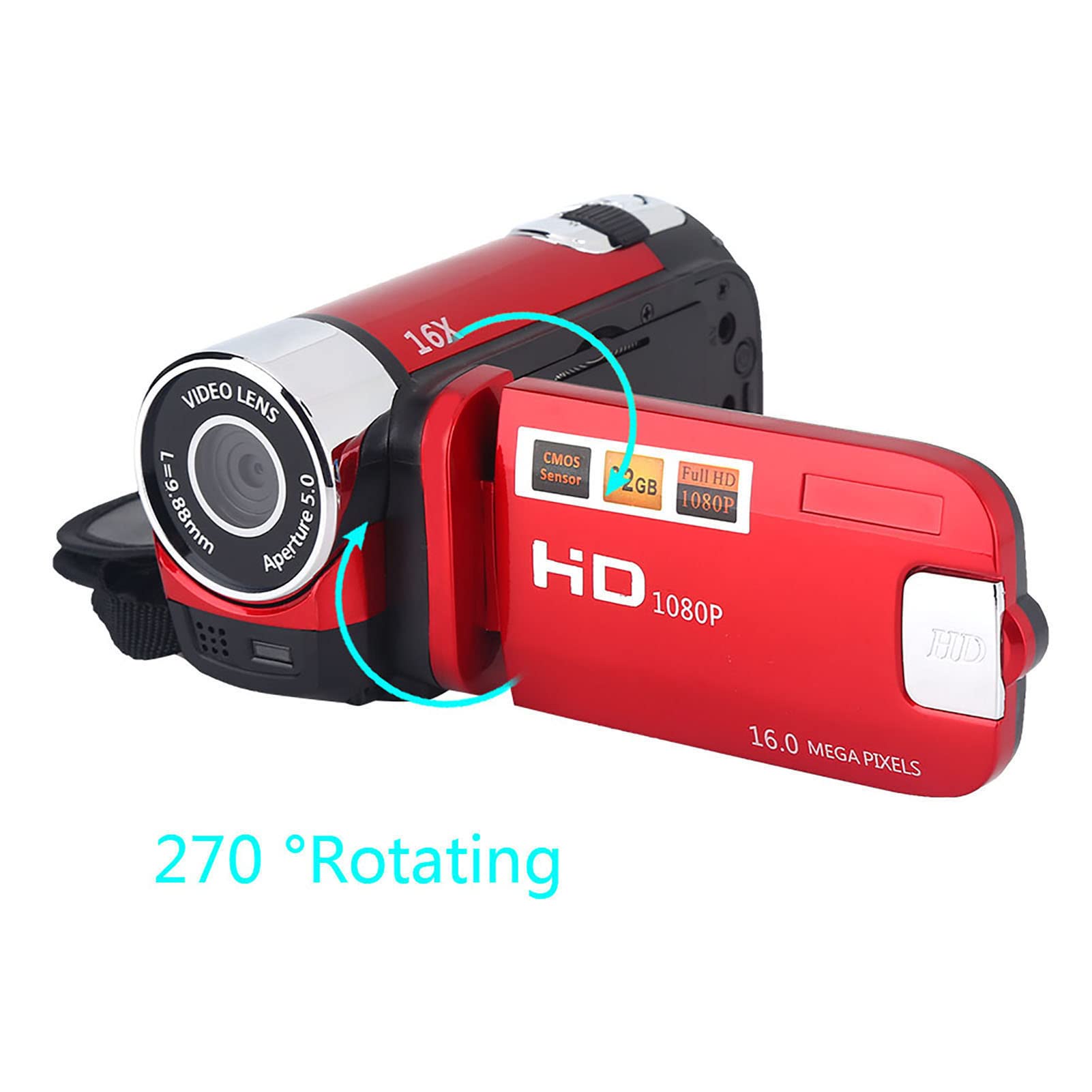 4K HD Video Camera with 16X Zoom & Rotatable Screen - Digital Camcorder for Vlogging, YouTube, Travel & Home Movies (Red) - Perfect for Content Creators, Family Events & Outdoor Adventures
