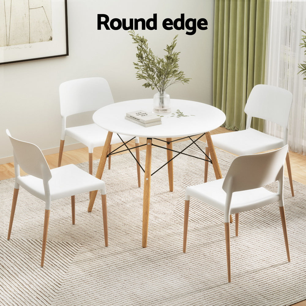 Artiss 5-Piece Round Dining Table Set with 4 Chairs - White Kitchen Furniture for Small Spaces, Breakfast Nook & Apartment Dining Room