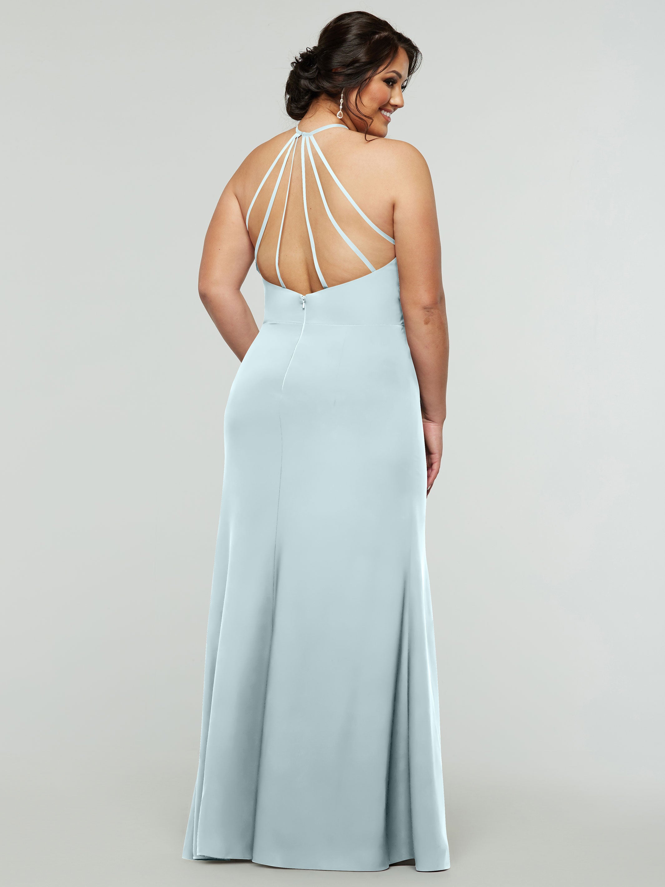 Elegant 83031 Fit and Flare Stretch Chiffon Bridesmaid Dress with Halter Neck & Thigh Slit - Perfect for Weddings, Proms, and Formal Events