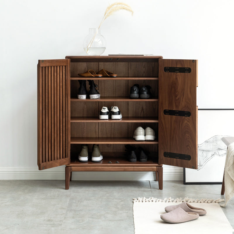 Black Walnut and Ash Wood 2-Door Shoe Cabinet for Entryway - Stylish Shoe Storage Organizer for Hallway, Mudroom, or Apartment Entrance