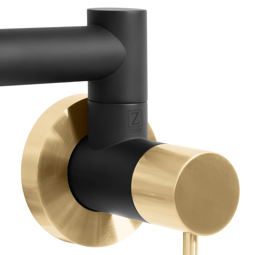 ZLINE Autograph Edition Gemini Pot Filler Faucet - Matte Black & Champagne Bronze Finish - Commercial Style Kitchen Sink Faucet for Professional Chefs & Home Cooks - Perfect for High-End Kitchens & Restaurant Use (GEM FPF ZMBCB)