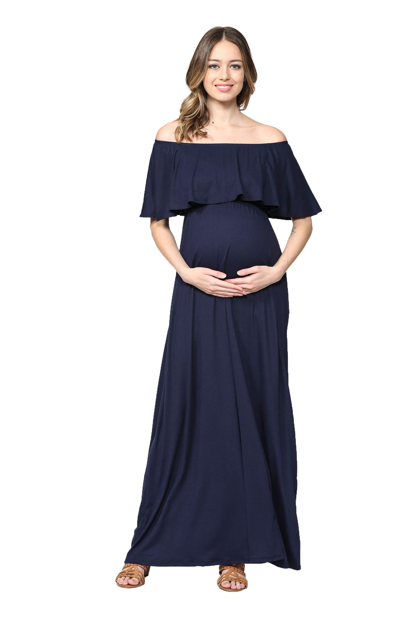 Elegant Off Shoulder Maternity Maxi Dress for Pregnant Women - Perfect for Baby Showers, Photoshoots & Special Occasions
