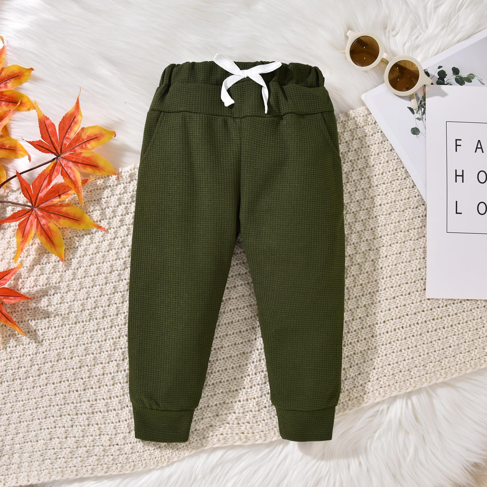 Boys' Fall Winter Waffle Hooded Sweatshirt & Pants Set - Color Block Long Sleeve Outfit for Toddlers | Warm Playdate & Preschool Clothing