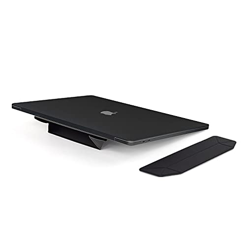 Mount Plus LS1 Flat Foldable Laptop Stand | Lightweight & Anti-Slide Portable Notebook Stand | Compatible with MacBook Air, Tablets & Laptops (Black) | Perfect for Home, Office & Travel Use