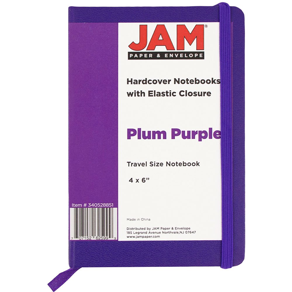 Premium JAM PAPER Hardcover Notebook with Elastic Band - 4x6 Travel Journal, 70 Lined Sheets - Elegant Plum Purple - Perfect for Travel, Office & School Notes - Sold Individually