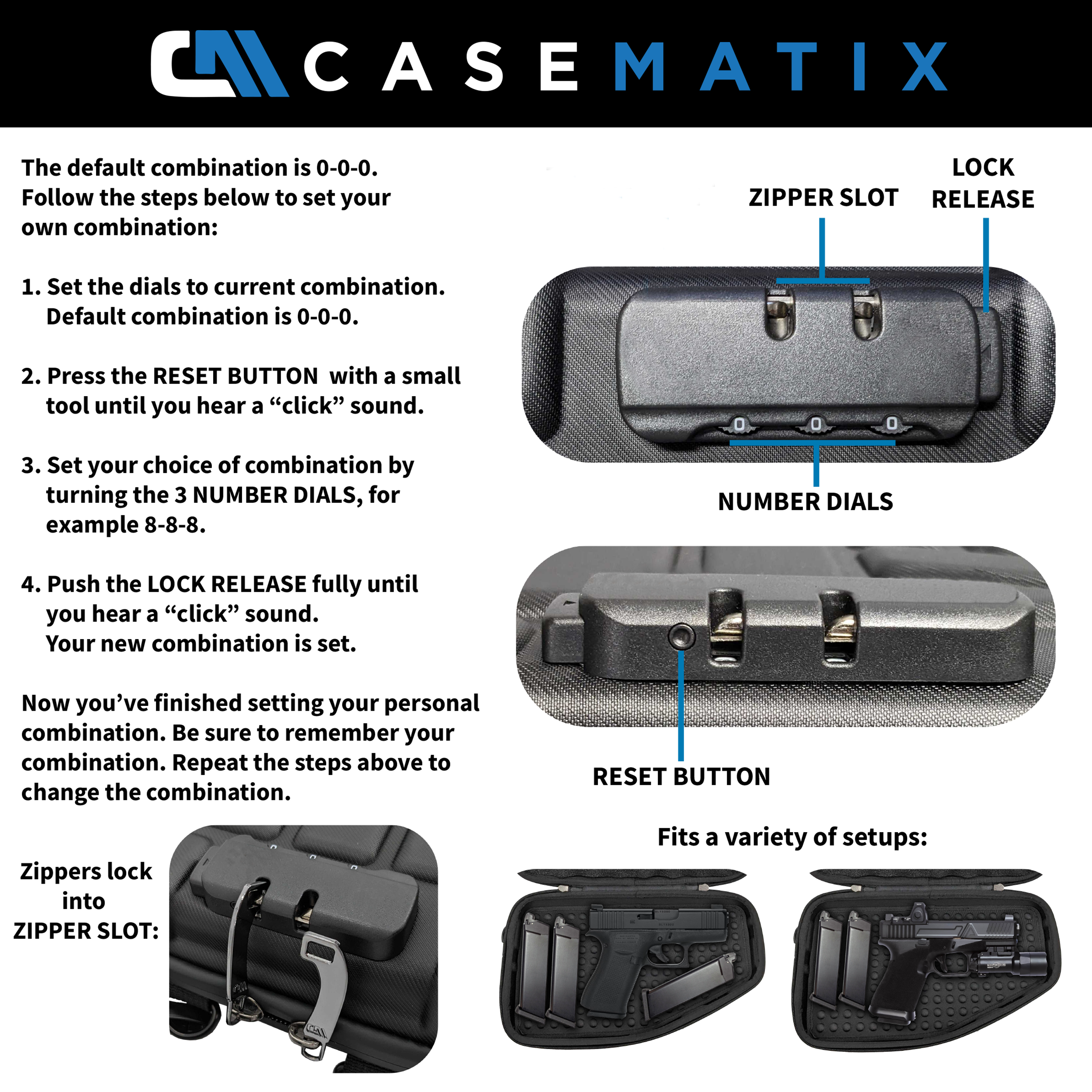 CASEMATIX Locking Pistol Case for Small to Large 9mm Handguns - Secure Gun Storage with Extra Magazine Space & Locking Zippers | Perfect for Range, Travel & Home Defense