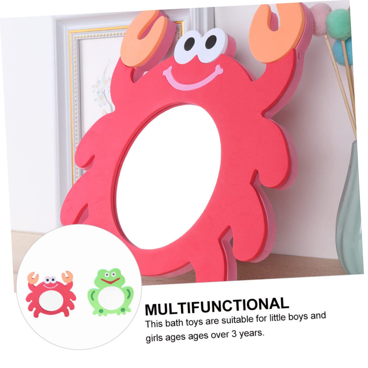FAVOMOTO 14 Pcs EVA Cartoon Bath Toys - Waterproof Baby Mirror, Educational Travel Mirror for Toddlers, Fun Bathtime & Sensory Play (Red) - Perfect for Bath Time, Baby Development & Travel Accessories