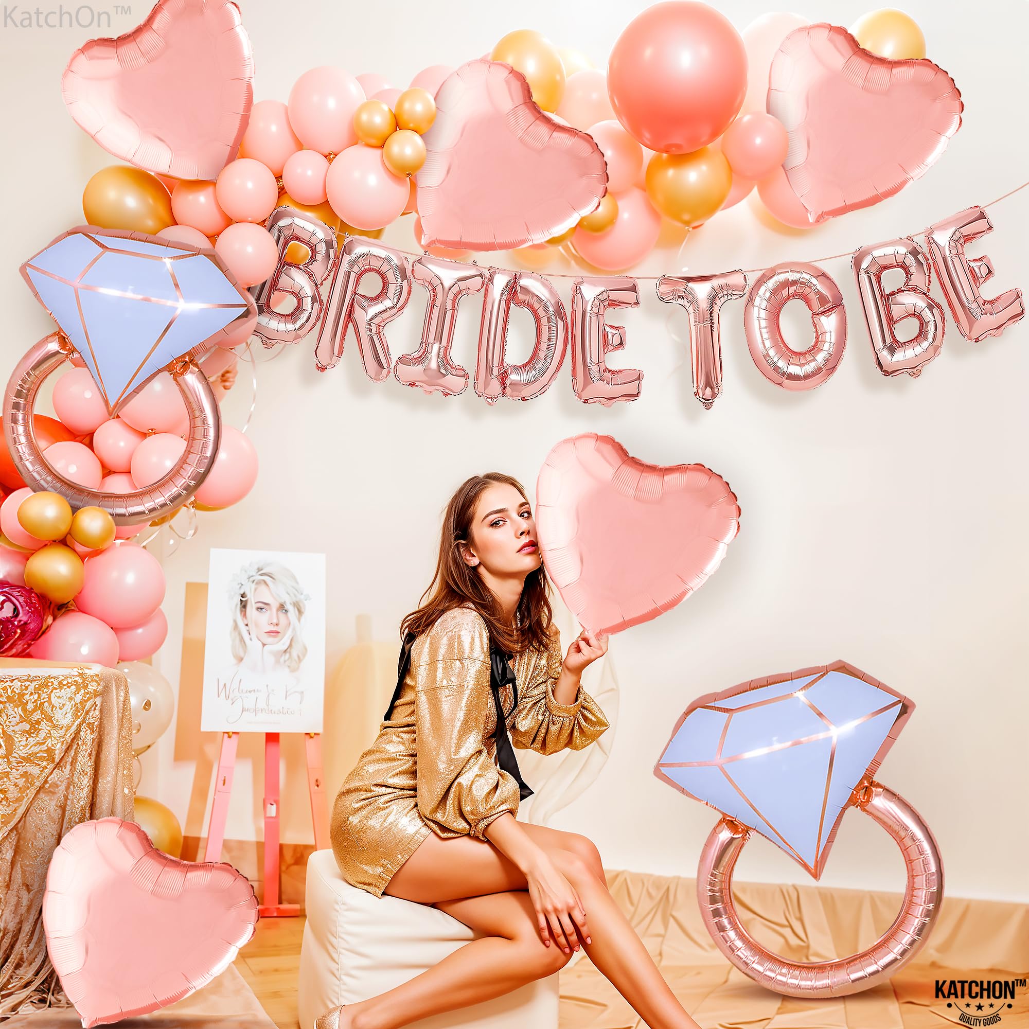 KatchOn Rose Gold Bride To Be Balloons - Pack of 17 | Wedding Decorations for Bridal Shower, Bachelorette Party & Rehearsal Dinner | Elegant Rose Gold Bridal Balloon Decor for Wedding Venue, Photo Backdrop & Party Centerpieces