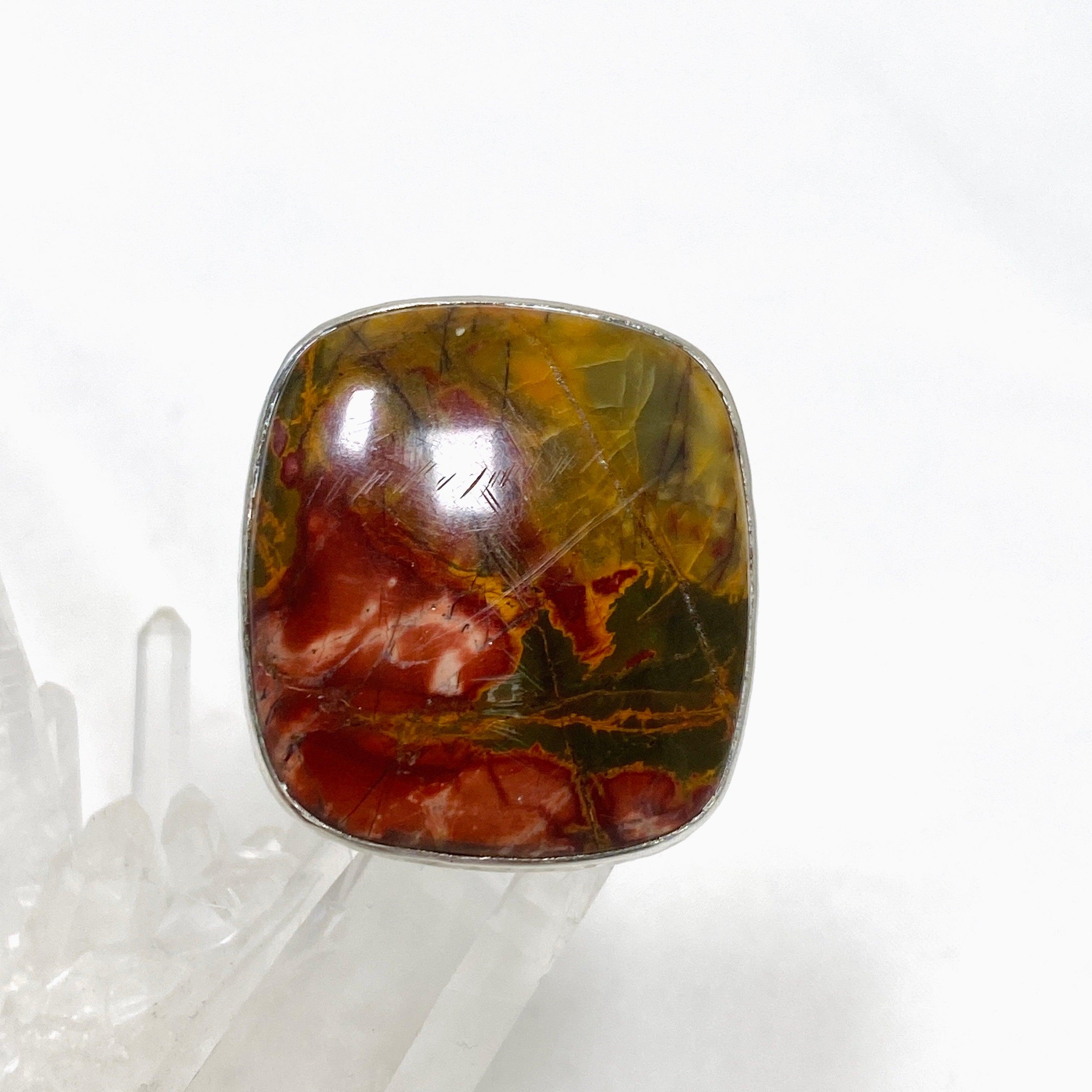Cherry Creek Jasper Hammered Square Ring for Women - Size 8 KRGJ1607 - Boho Chic Jewelry for Everyday Wear & Special Occasions