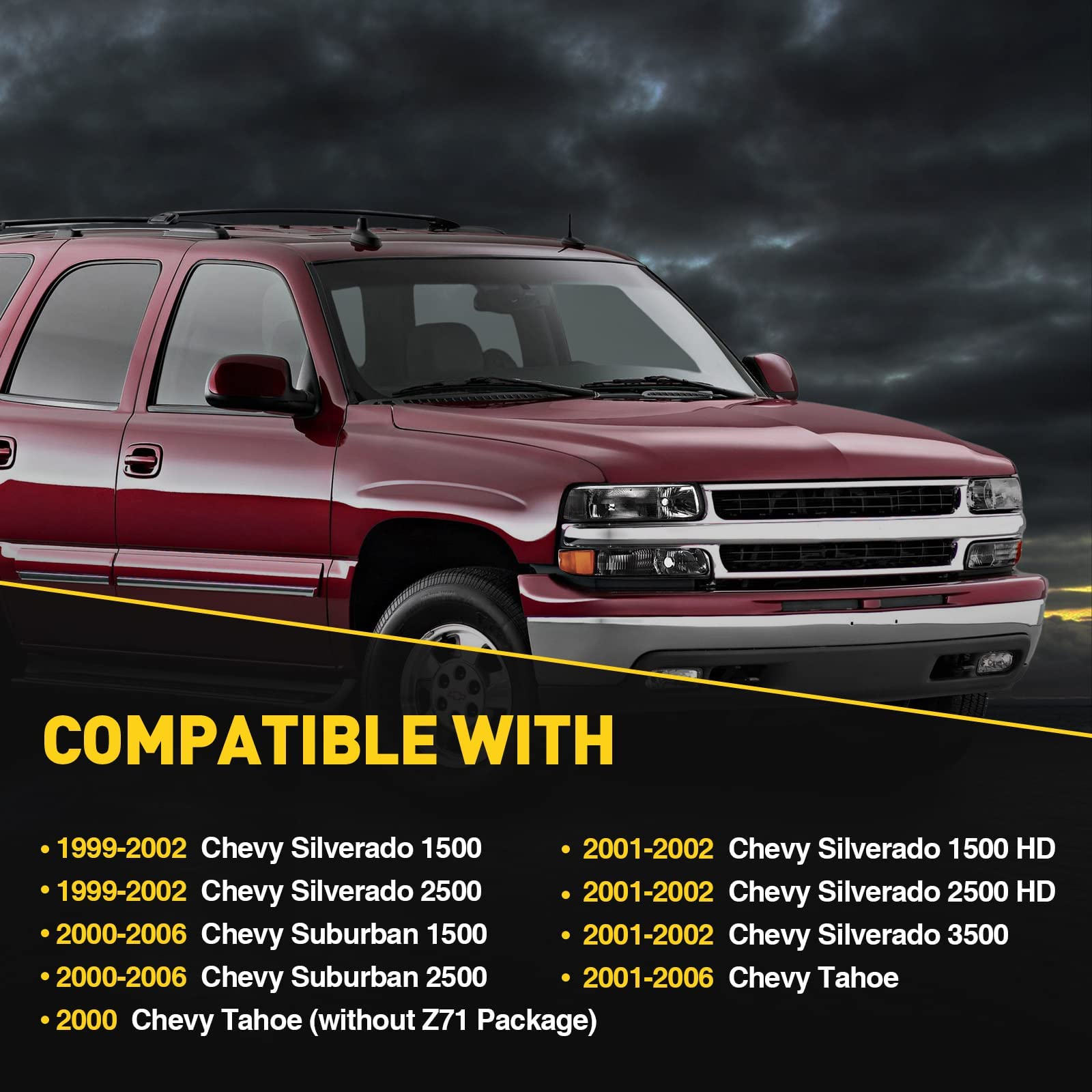 KAC Headlight Assembly Compatible with Chevy Silverado 1999-2002 - Smoked Housing Clear Corner Headlight Bumper Replacement - Upgrade for Night Driving & Off-Road Adventures