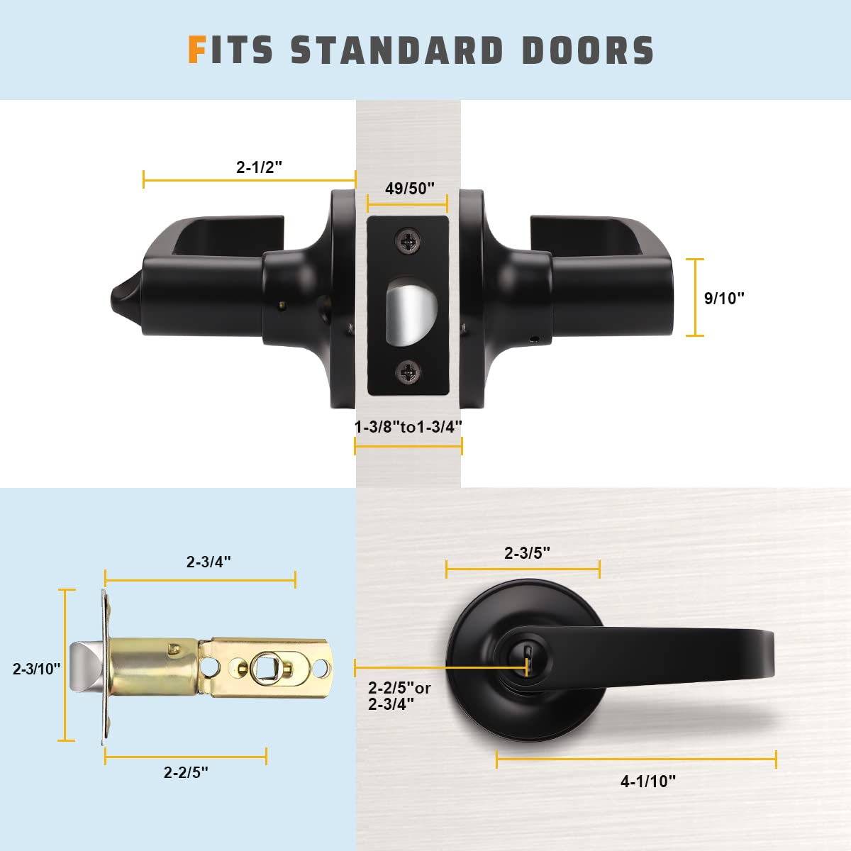KNOBWELL 4 Pack Black Commercial Door Handles with Lock - Bedroom Lever Handle Set, Reversible for Left/Right Doors - Perfect for Homes, Offices & Hotels