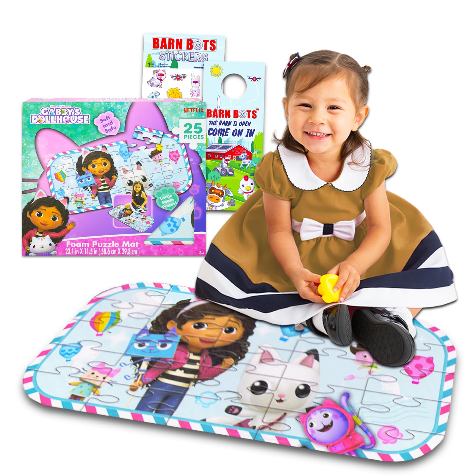 Gabby's Dollhouse Floor Puzzle for Toddlers & Kids - 25-Piece Foam Puzzle Set with Stickers | Fun Learning Activity for Girls & Boys | Perfect for Playtime, Birthday Gifts & Preschool Education