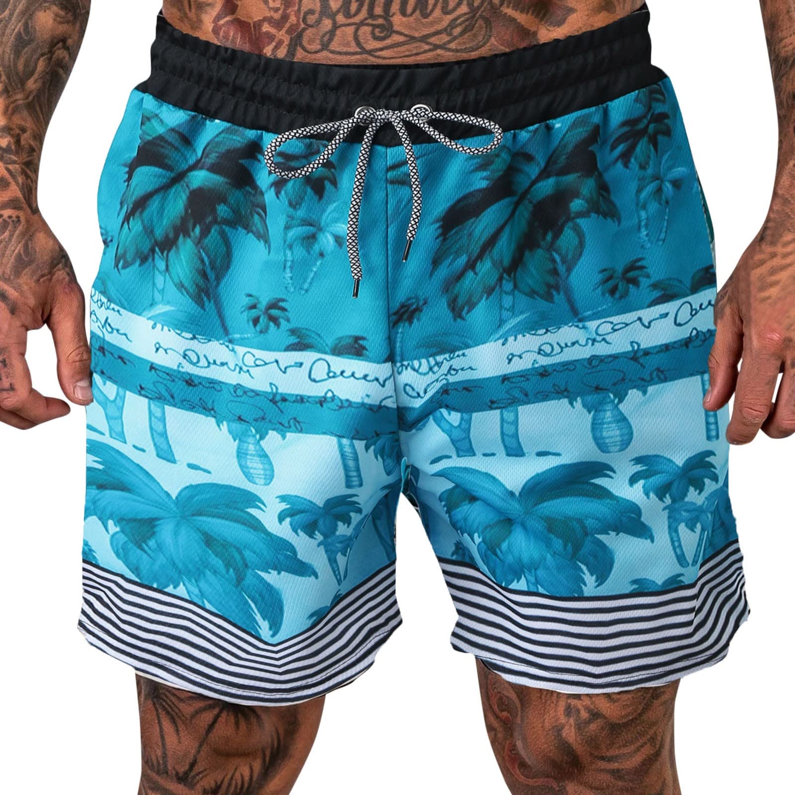 **Men's Comfortable Loose Casual Shorts for Spring & Summer - Breathable Streetwear Beach Shorts with Fashion Print & Lace-Up Design - Perfect for Outdoor Activities, Travel, and Relaxation**