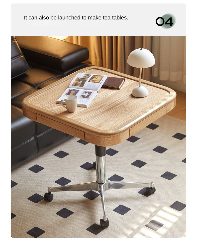 Solid Oak Lift-Top Coffee Table with Storage - Modern Square Movable Design for Living Room, Home Office & Small Spaces
