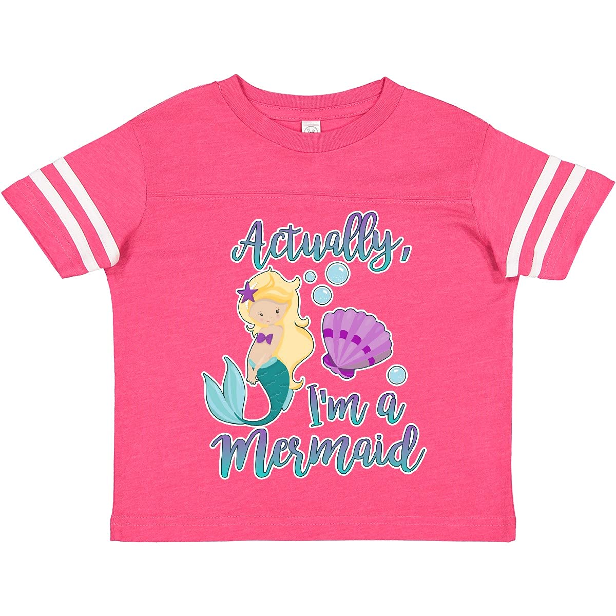 Inktastic 'Actually I'm a Mermaid' Toddler T-Shirt with Seashell & Bubbles Design | Cute Kids Beach Outfit for Summer & Pool Parties