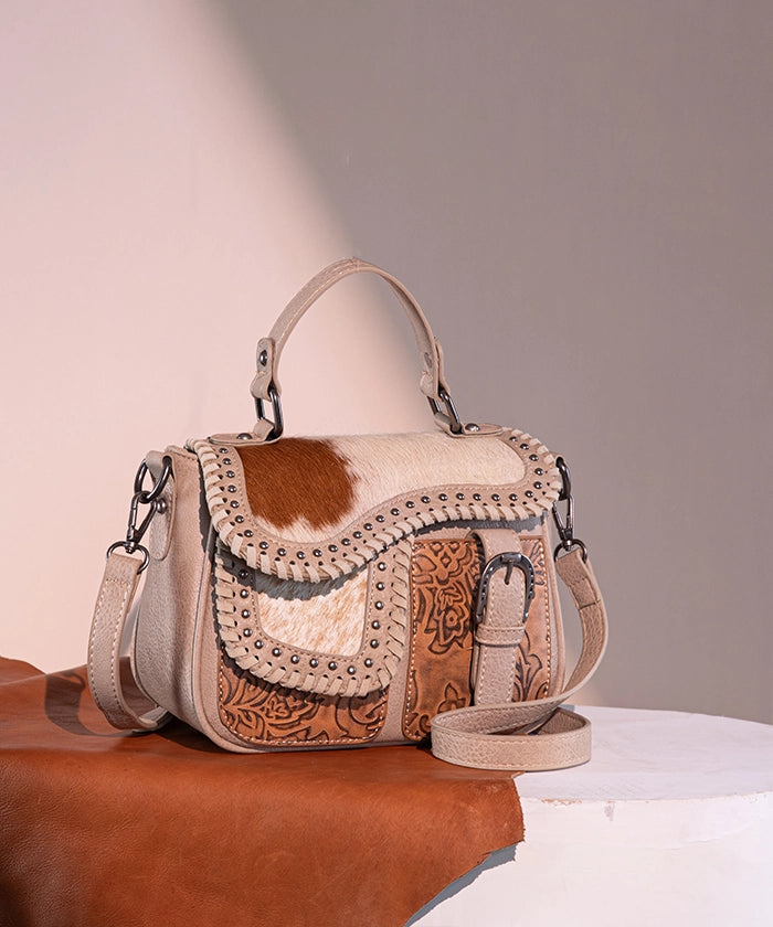Trinity Ranch Genuine Hair-On Cowhide Crossbody Saddle Purse - Western Style Leather Handbag for Women, Perfect for Rodeo, Country Concerts & Cowgirl Fashion