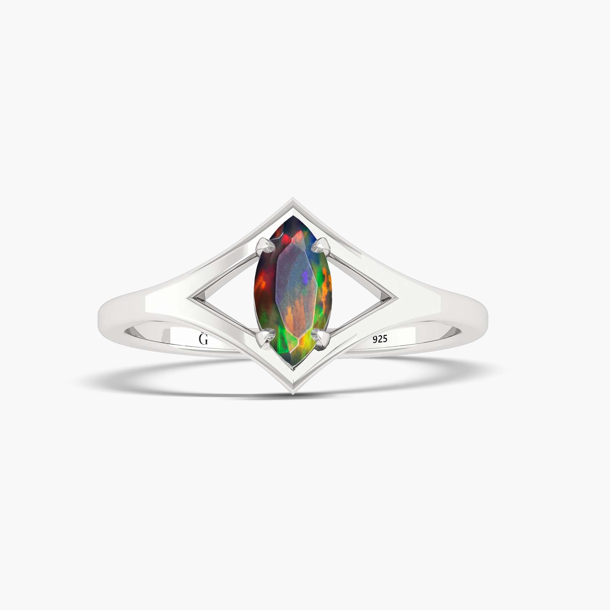 Exquisite Marquise Black Opal Wedding Ring for Women – Unique Fire Gemstone Engagement Band, Perfect for Bridal, Anniversary & Special Occasions