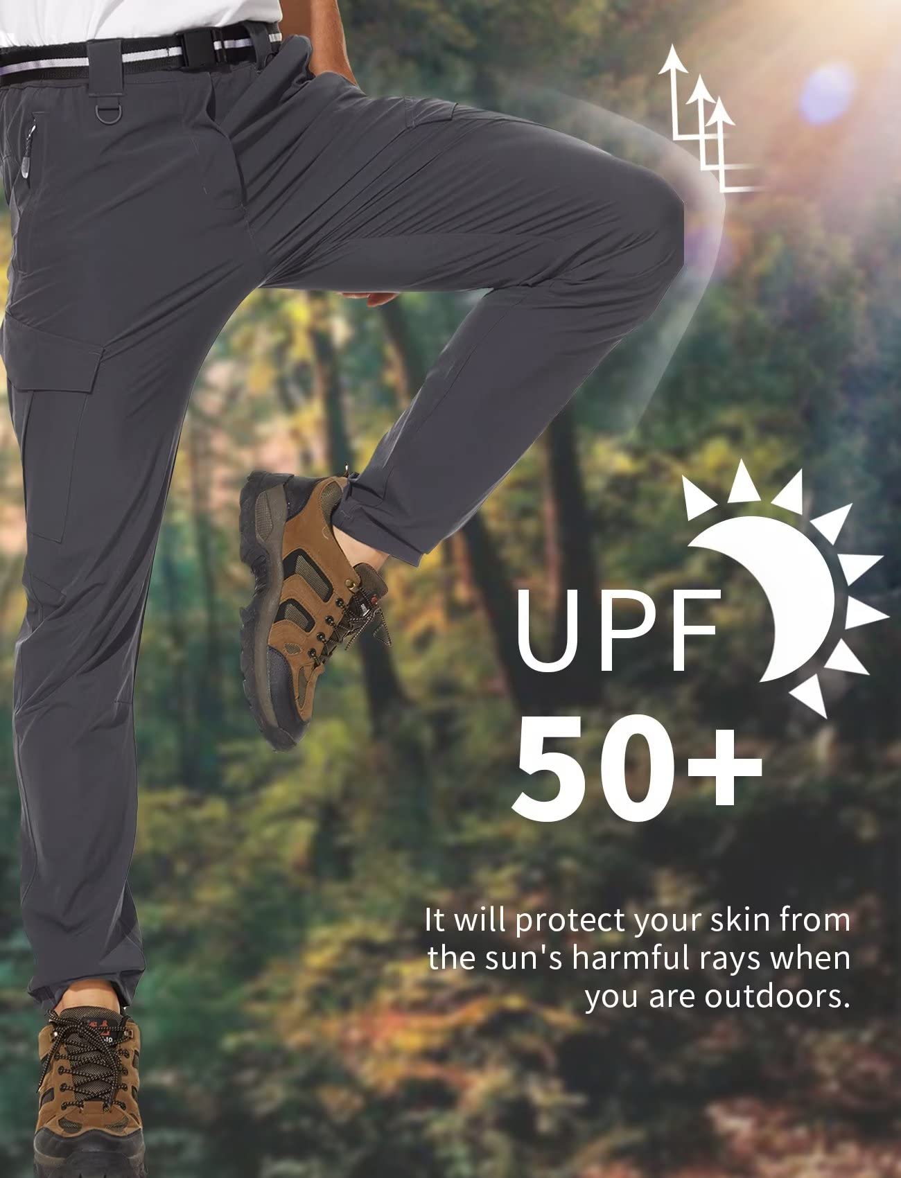 **Men's Quick Dry Waterproof Hiking Pants - Lightweight Outdoor Cargo Work & Fishing Pants with 6 Pockets & Adjustable Belt - Perfect for Camping, Trekking & Adventure Travel**