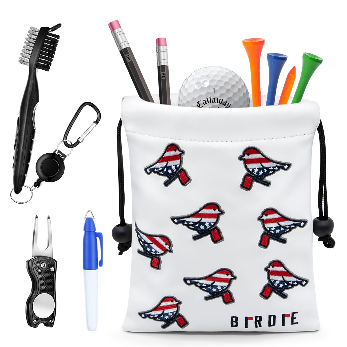Premium Leather Golf Valuables Pouch with Drawstring Closure - Portable Golf Tee & Ball Organizer - Ideal for Golf Course, Travel & Sports Accessories Storage