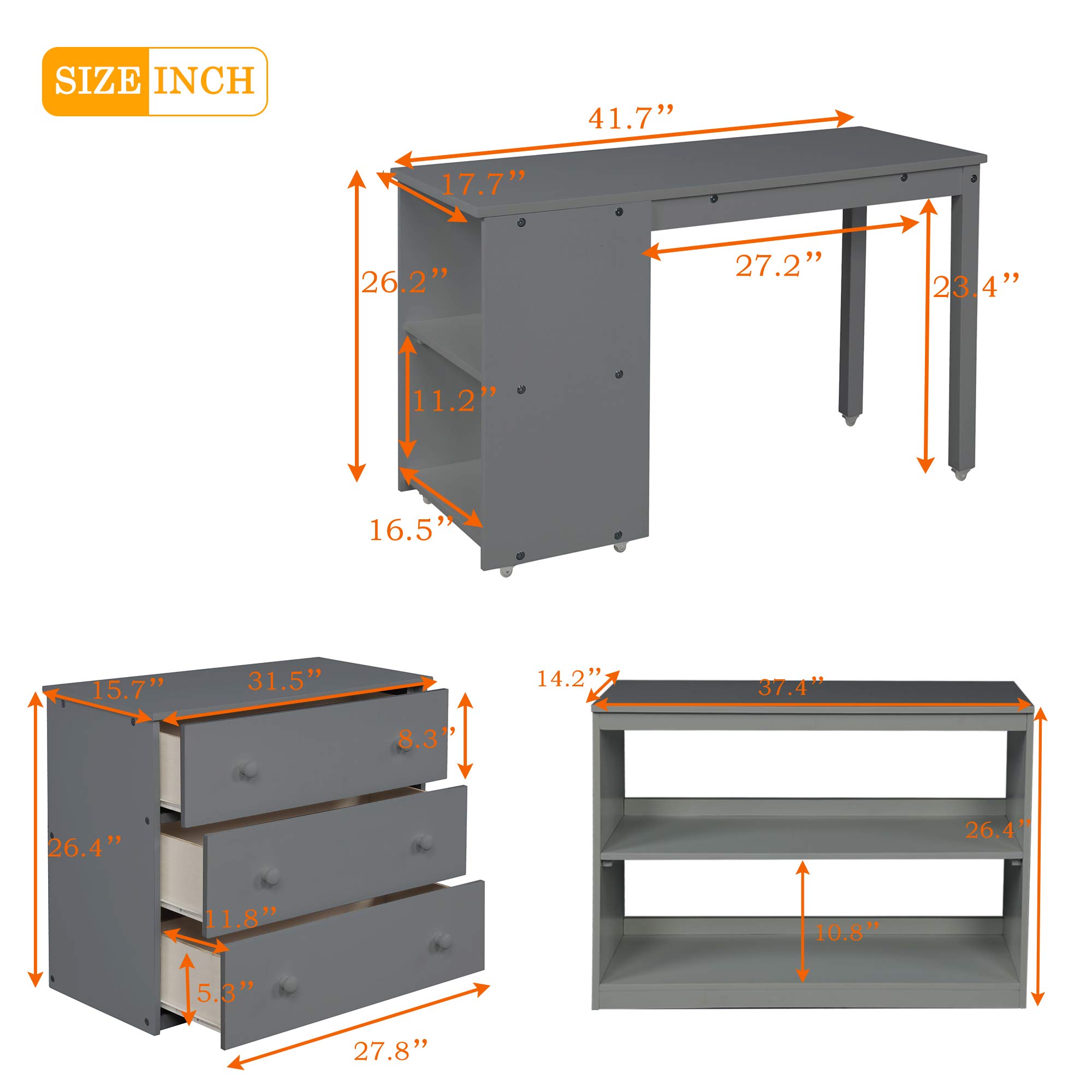 Twin Size Loft Bed with Desk and Cabinet - Low Study Loft Bed Frame for Kids & Teens, Gray - Perfect for Small Rooms, Dormitories & Space-Saving Kids Bedrooms