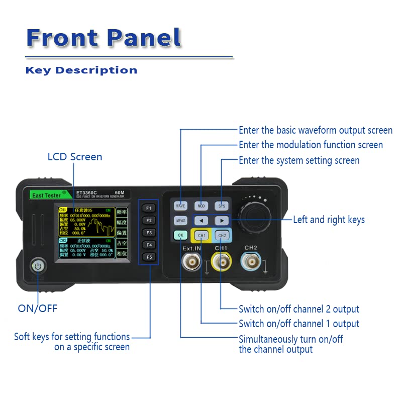 East Tester DDS Function Generator ET3340C - Dual Channel Arbitrary Waveform Generator with 40Hz Frequency, AM/FM/FSK Modulation & Sweep Function (Gray) - Perfect for Electronics Labs, Signal Testing & Engineering Education