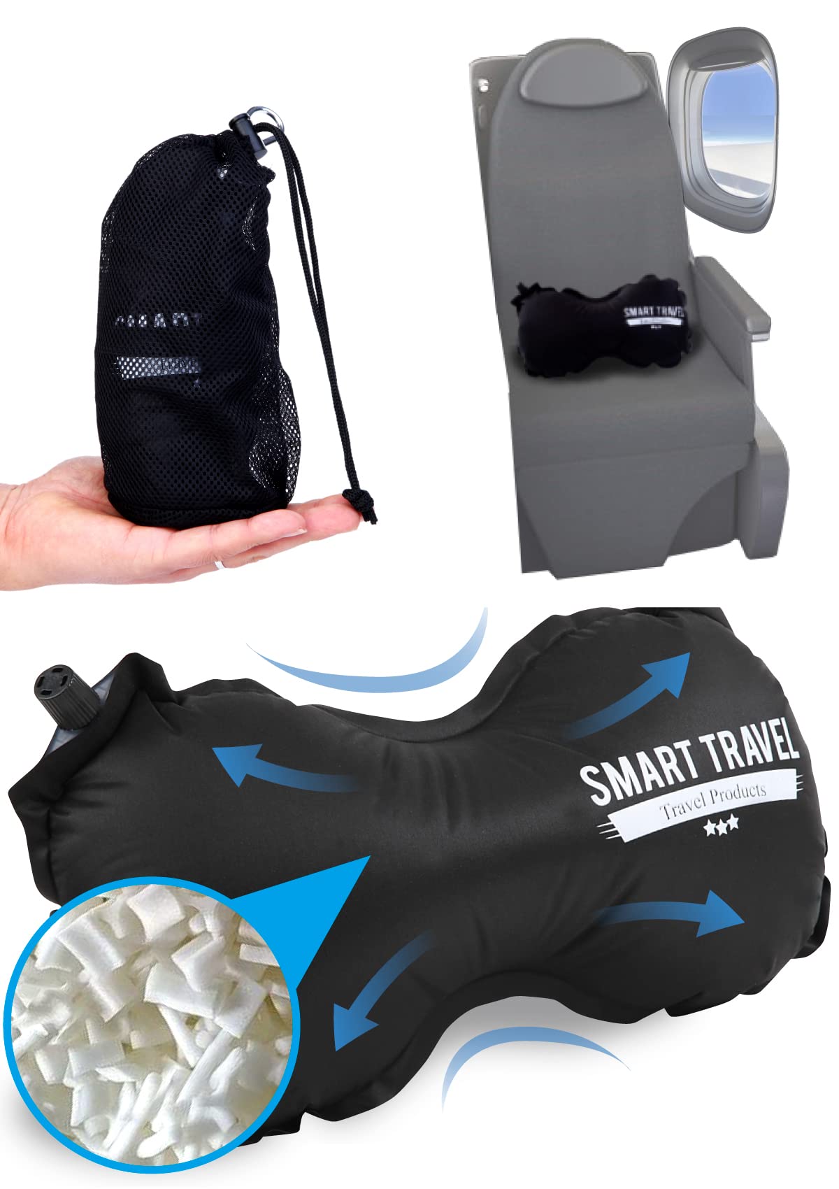 SmartTravel Inflatable Lumbar Support Pillow for Airplane, Car & Office - Portable Back Pain Relief Cushion for Travel, Work & Home Use
