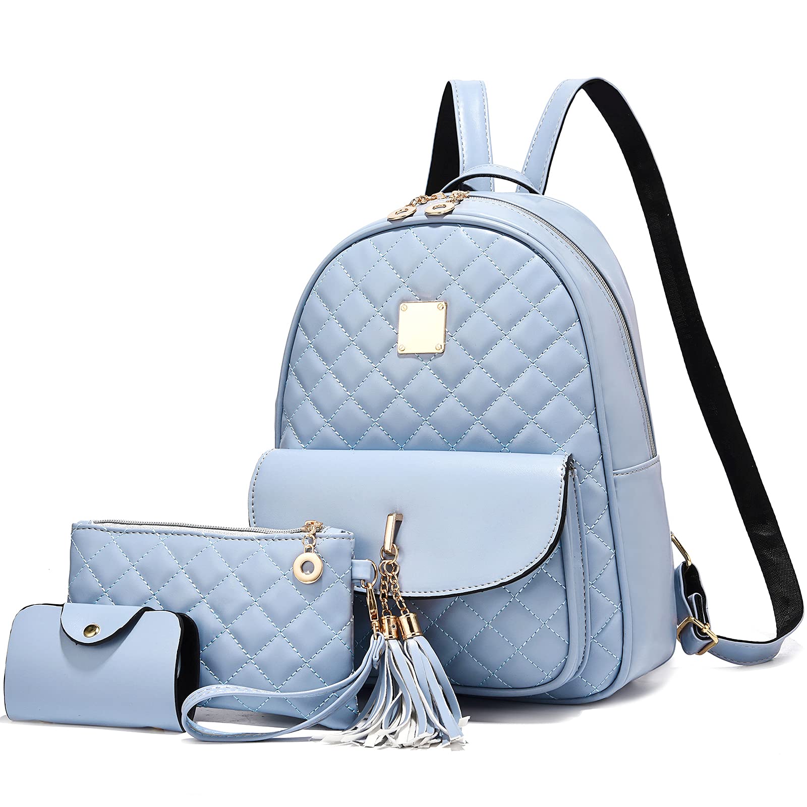 Stylish Women's Quilted Mini Backpack Set - 3 Pcs Leather Purse & Small Backpack for Girls | Perfect for School, Travel & Everyday Use