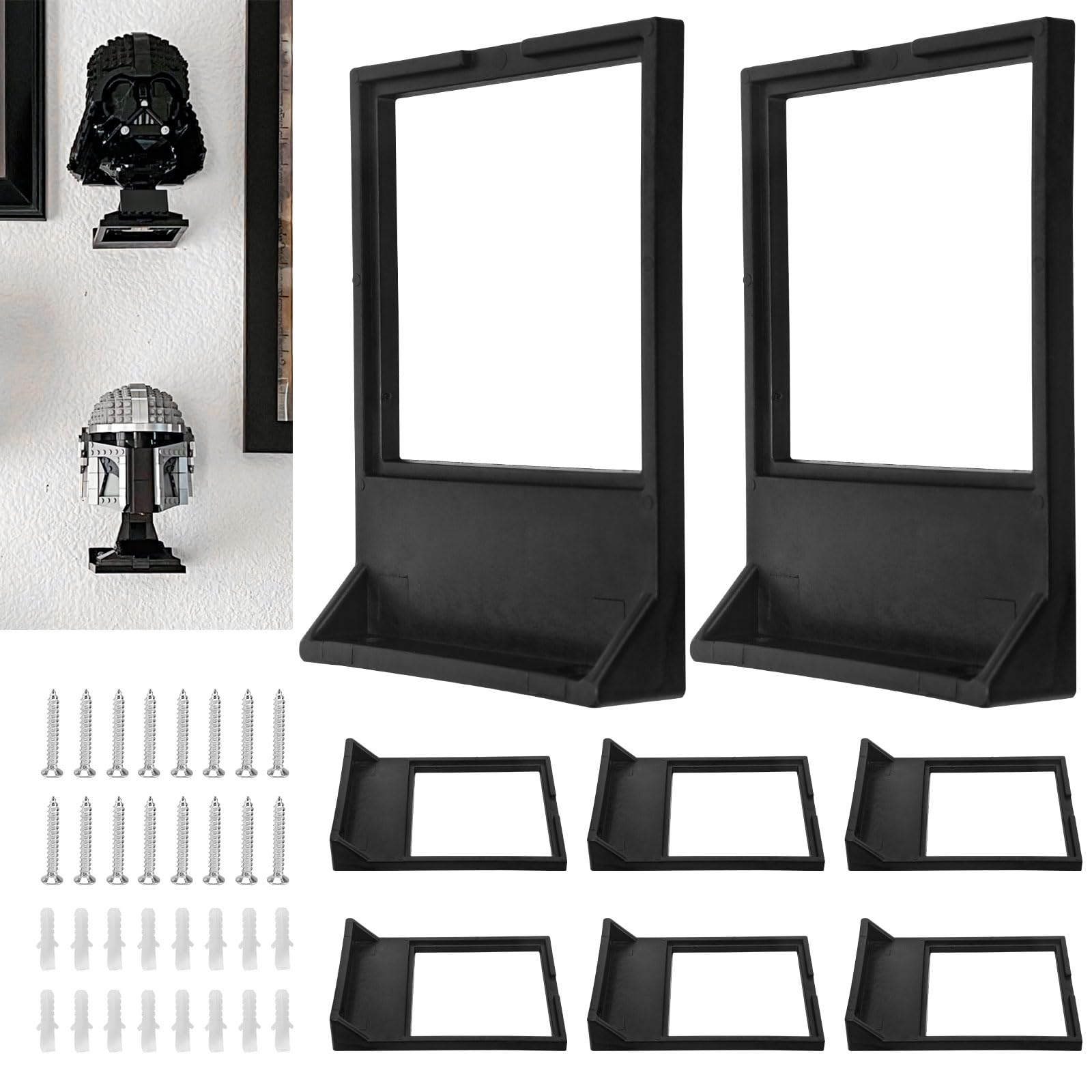 8 Pack Wall Mount Display Shelf for Lego Star Wars Helmets - Durable Floating Shelves for Collectible Minifigure Helmets - Perfect for Bedroom, Game Room, and Office Decor