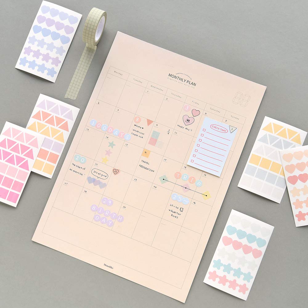 Monolike Wow Bar Sticker Deco Palette Set - Mini Cute Square Stickers for Scrapbooking, Journaling, DIY Crafts & Planner Decorations