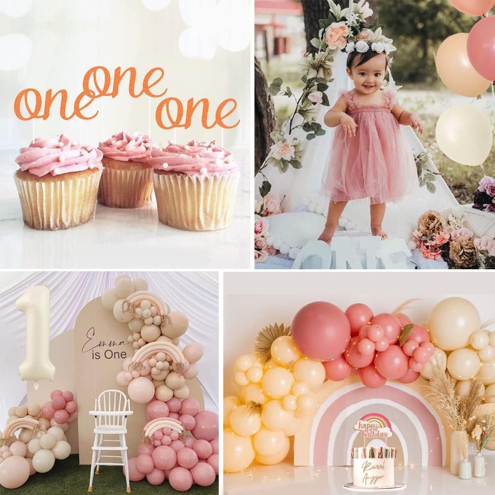 Groovy Boho First Birthday Decorations for Girls - Baby Month Photo Banner, Beige Number 1 Foil Balloon & Rainbow Cake Topper - Perfect for 1st Birthday Parties & Baby Showers