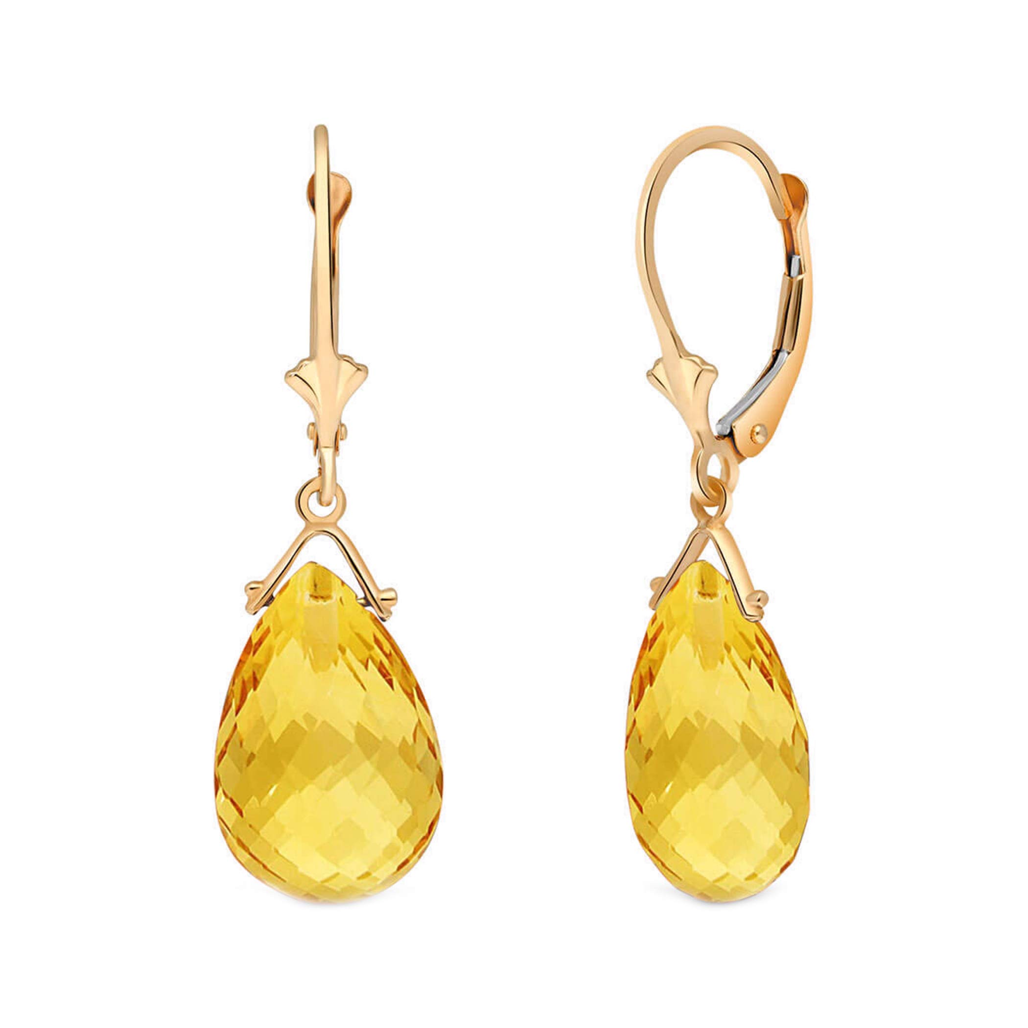 14K Rose Gold Dangling Earrings with Briolette Citrine Gemstone - Elegant Drop Earrings for Women, Perfect for Weddings, Parties & Special Occasions