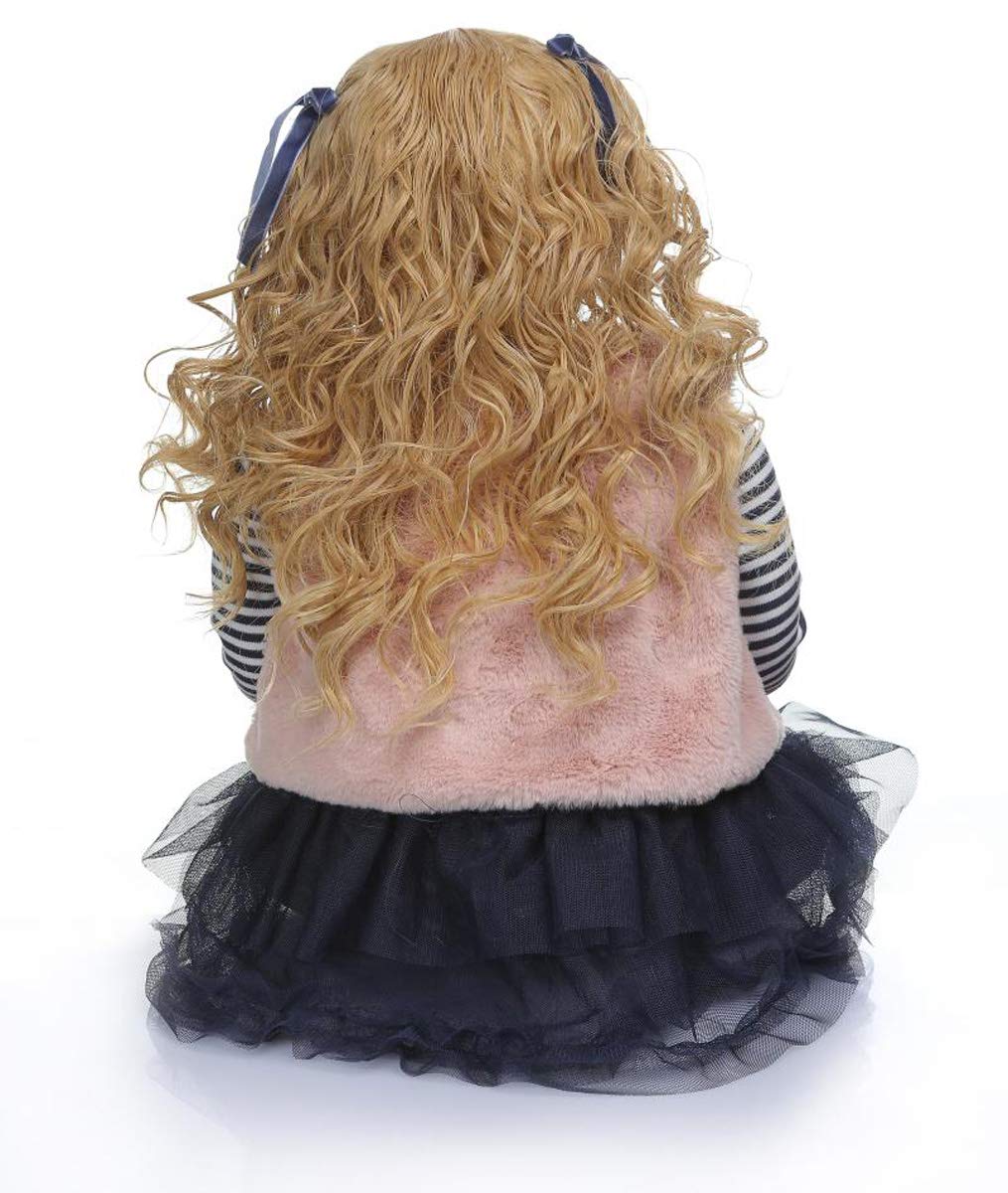 TERABITHIA 28 Inch 70cm Realistic Reborn Baby Doll with Long Curly Blonde Hair & Changeable Clothes - Lifelike Silicone Newborn Toddler Girl Doll for Collectors, Gift Giving, and Role Play
