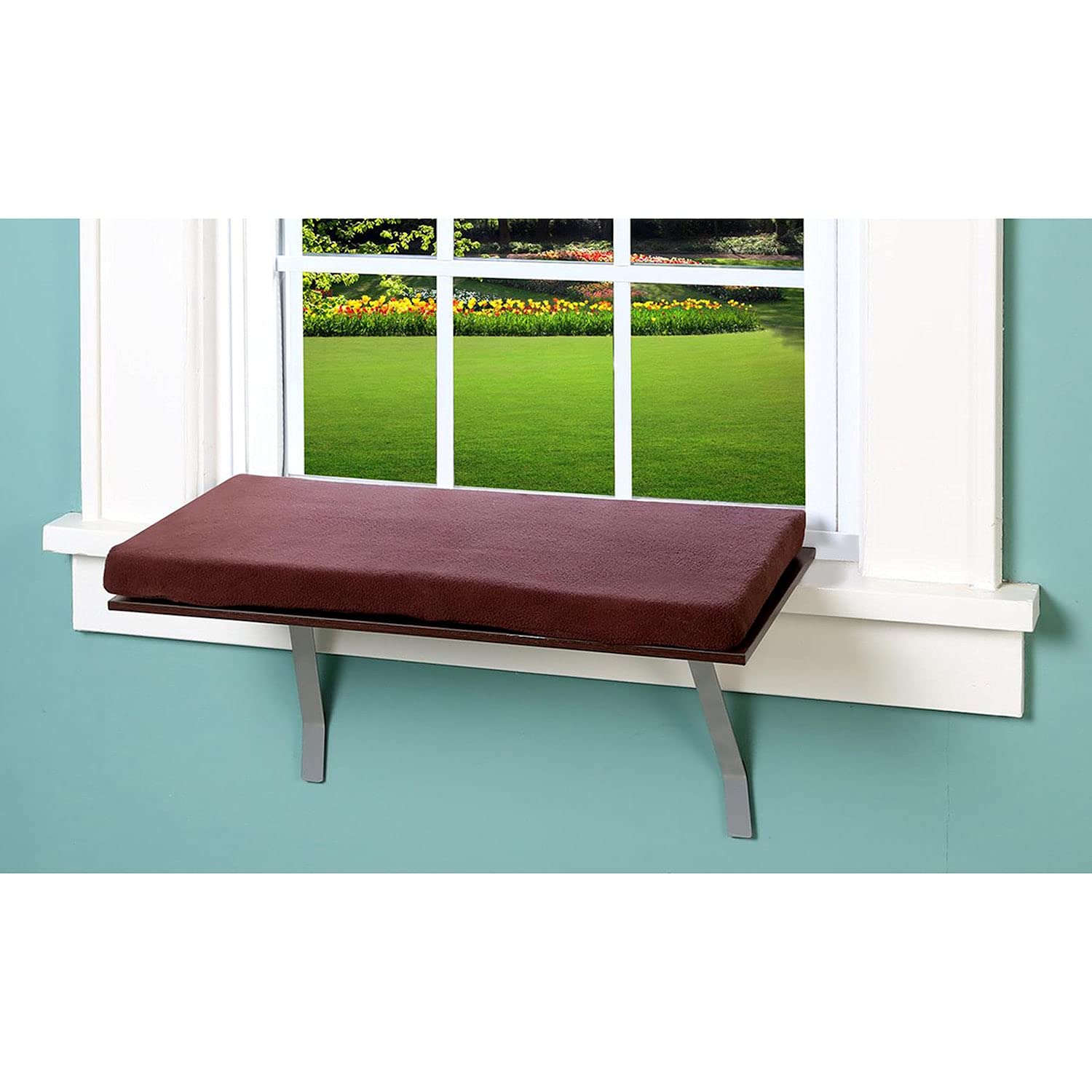 Sunny Kitty Window Perch Seat - Cozy Fleece Foam Cushion with Washable Cover for Cats | Perfect Window Sill Shelf for Cat Napping & Bird Watching