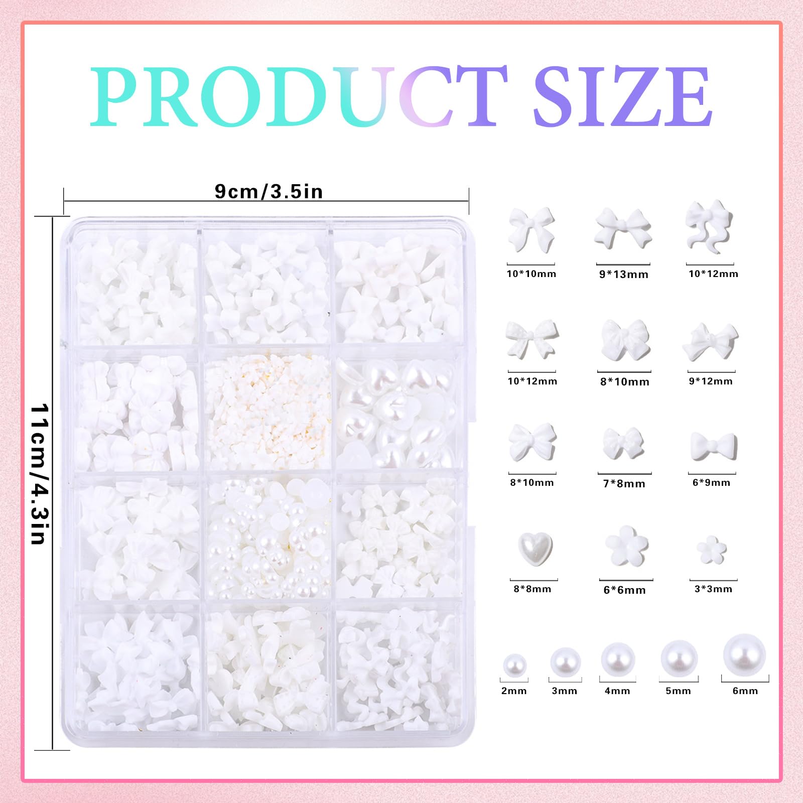 RODAKY 3D Bow Nail Charms with B7000 Glue - White Heart Pearls for Acrylic Nails & DIY Nail Art