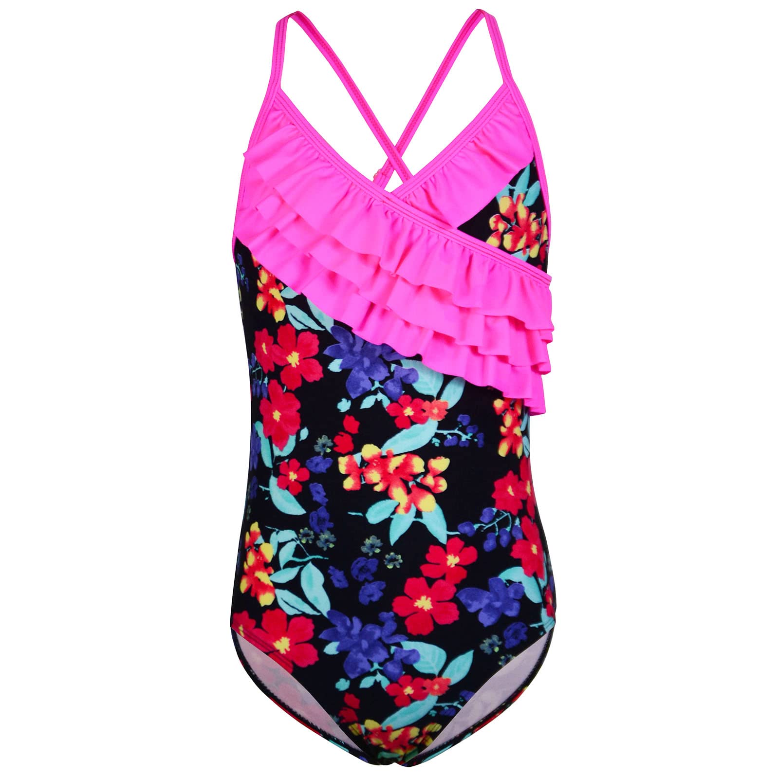 Kauego Girls One Piece Swimsuits - Hawaiian Ruffle Swimwear for Kids, Toddler Bathing Suit with UV Protection - Perfect for Beach, Pool, Summer Vacation & Water Play