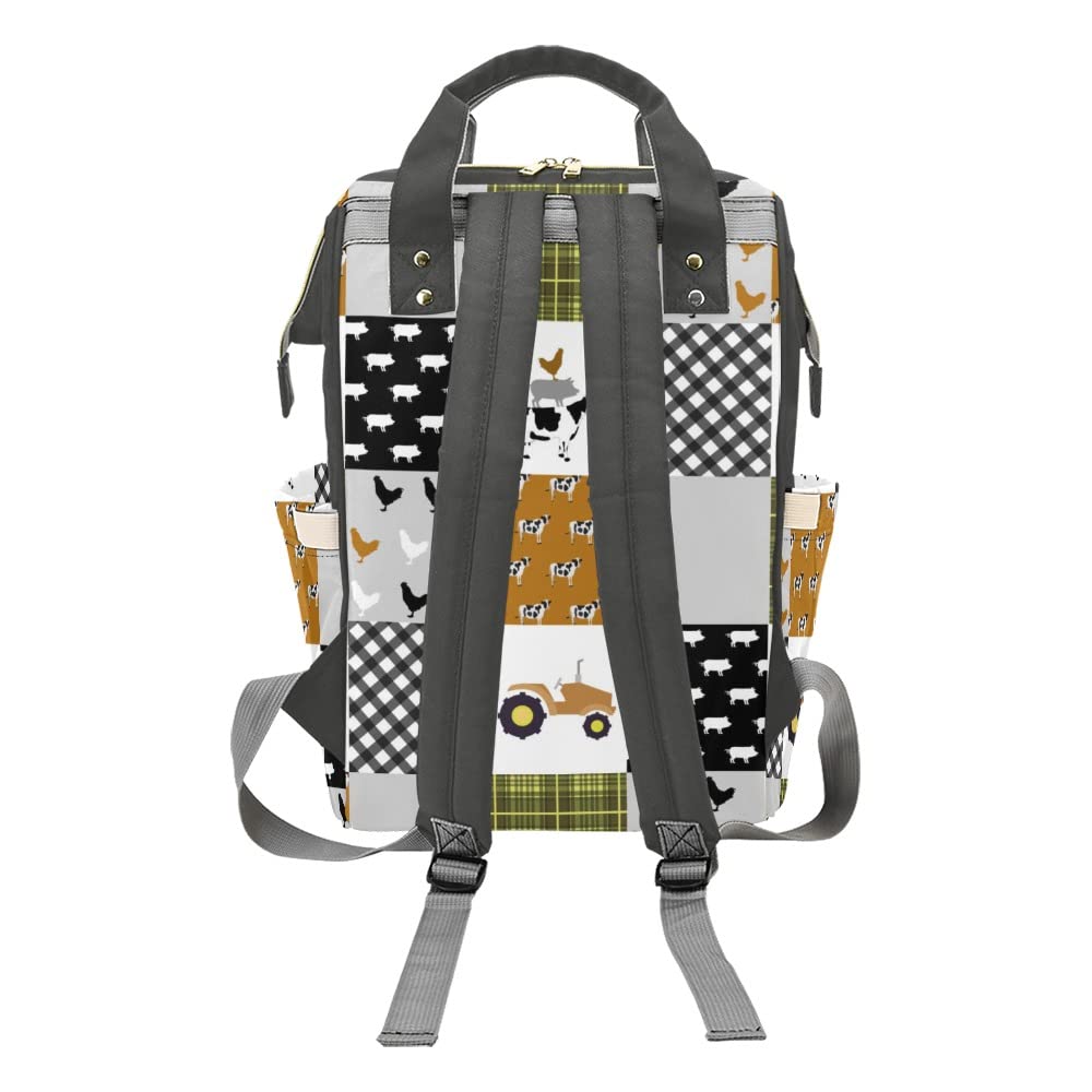 Personalized Name Diaper Backpack - Farm Animal Themed (Cow, Pig, Chick) Multifunctional Travel Backpack for Parents - Waterproof Baby Nappy Bag with Insulated Pocket - Perfect for Daycare, Park Outings & Family Travel