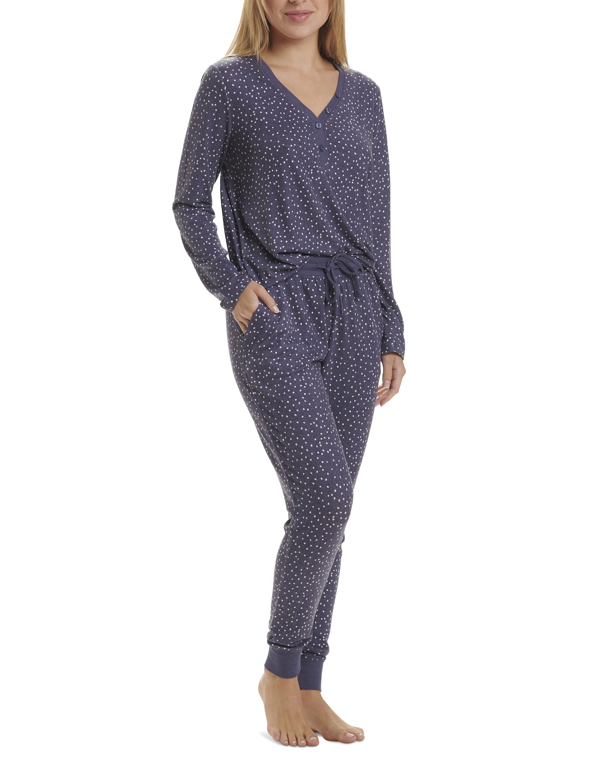 Karen Neuburger Women's Soft Cotton Henley Long Sleeve Top & Comfy Pajama Pants Set - Cozy Sleepwear for Relaxing at Home or Lounging