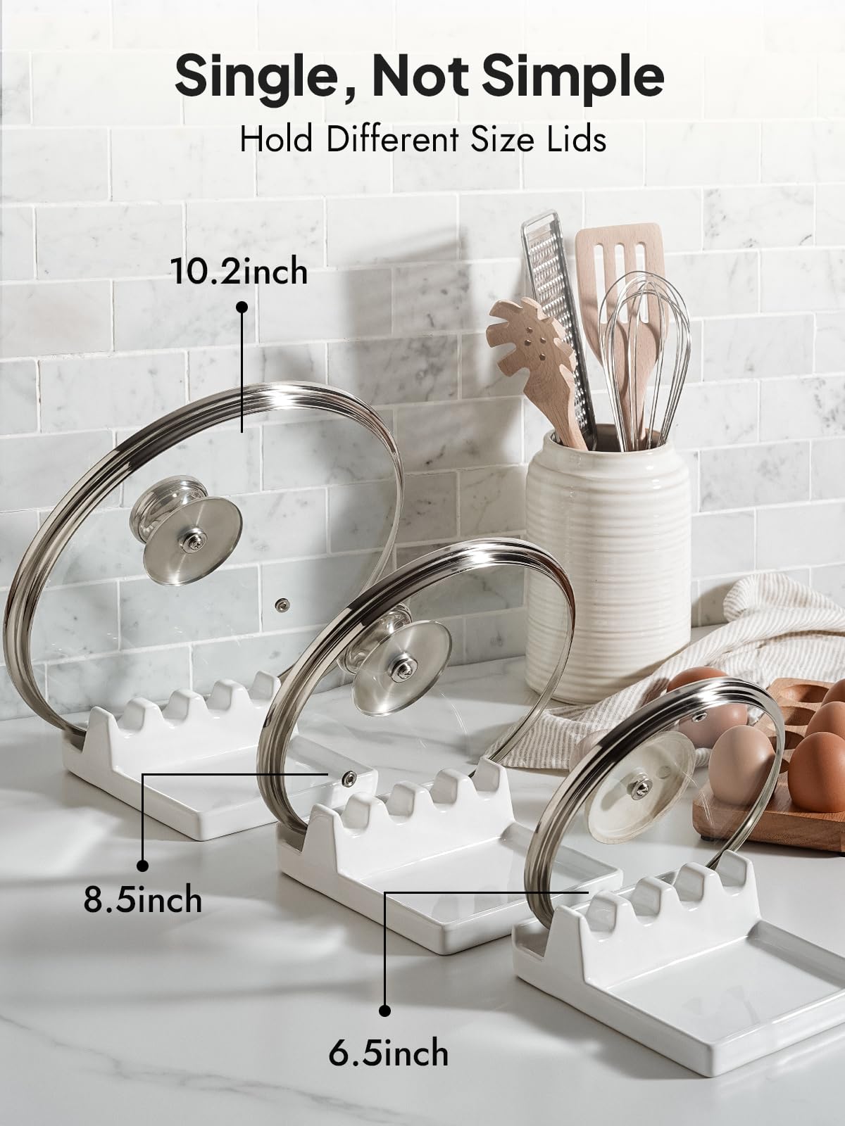 LE TAUCI Ceramic Spoon Rest for Stove Top - Heat-Resistant Kitchen Counter Utensil Holder with Drip Pad - Perfect for Cooking, Serving & Organizing Spoons, Lids & Multiple Utensils - 6.2 Inch White Spoon Rest Set of 1 - Great Housewarming Gift & Kitchen Essential