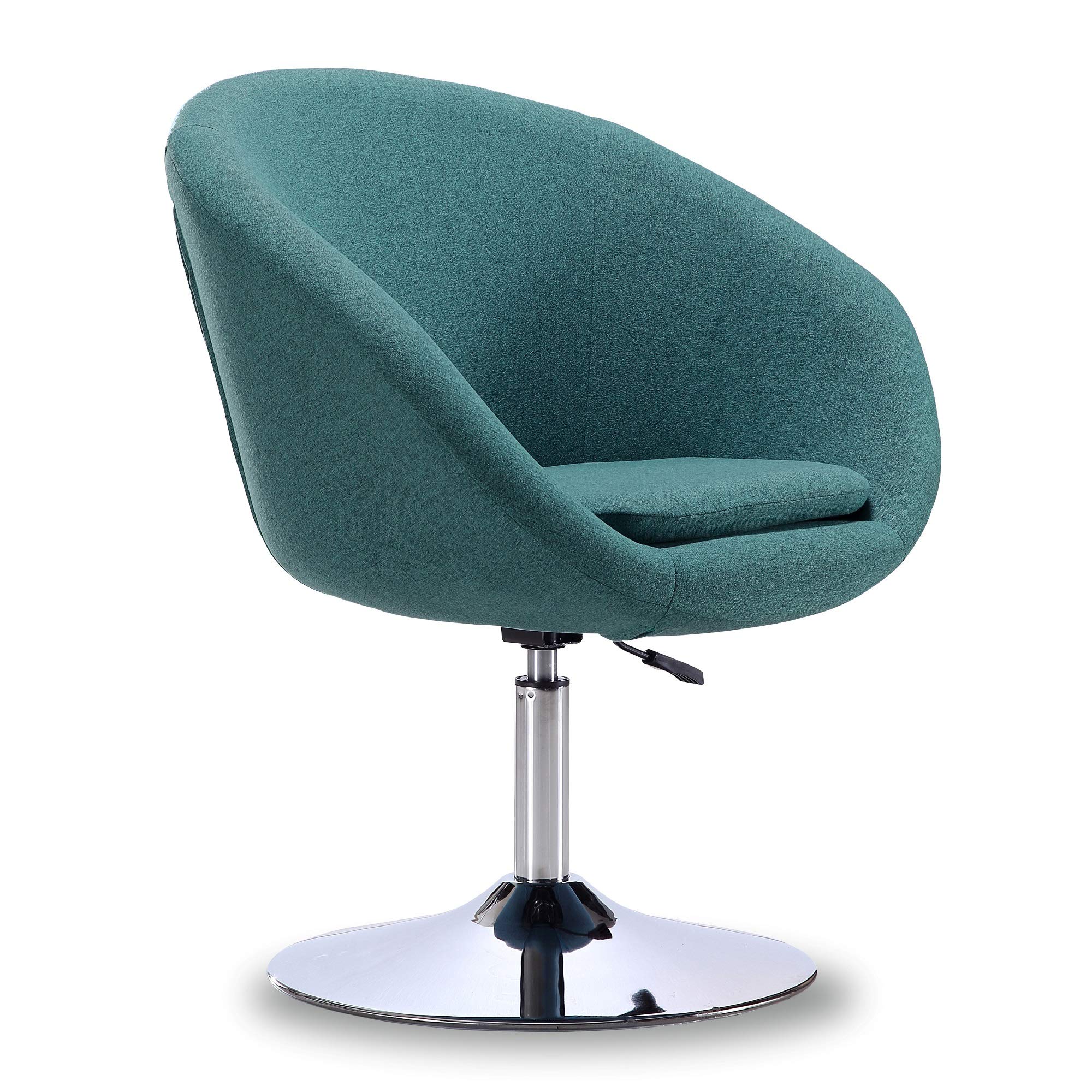 Manhattan Comfort Hopper Adjustable Swivel Accent Chair - 360° Rotation, Upholstered Seat with Modern Bowl Design, Polished Chrome Base - Perfect for Home Office, Living Room & Reading Nook - Sky Blue Fabric Chair for Comfortable Seating & Stylish Decor
