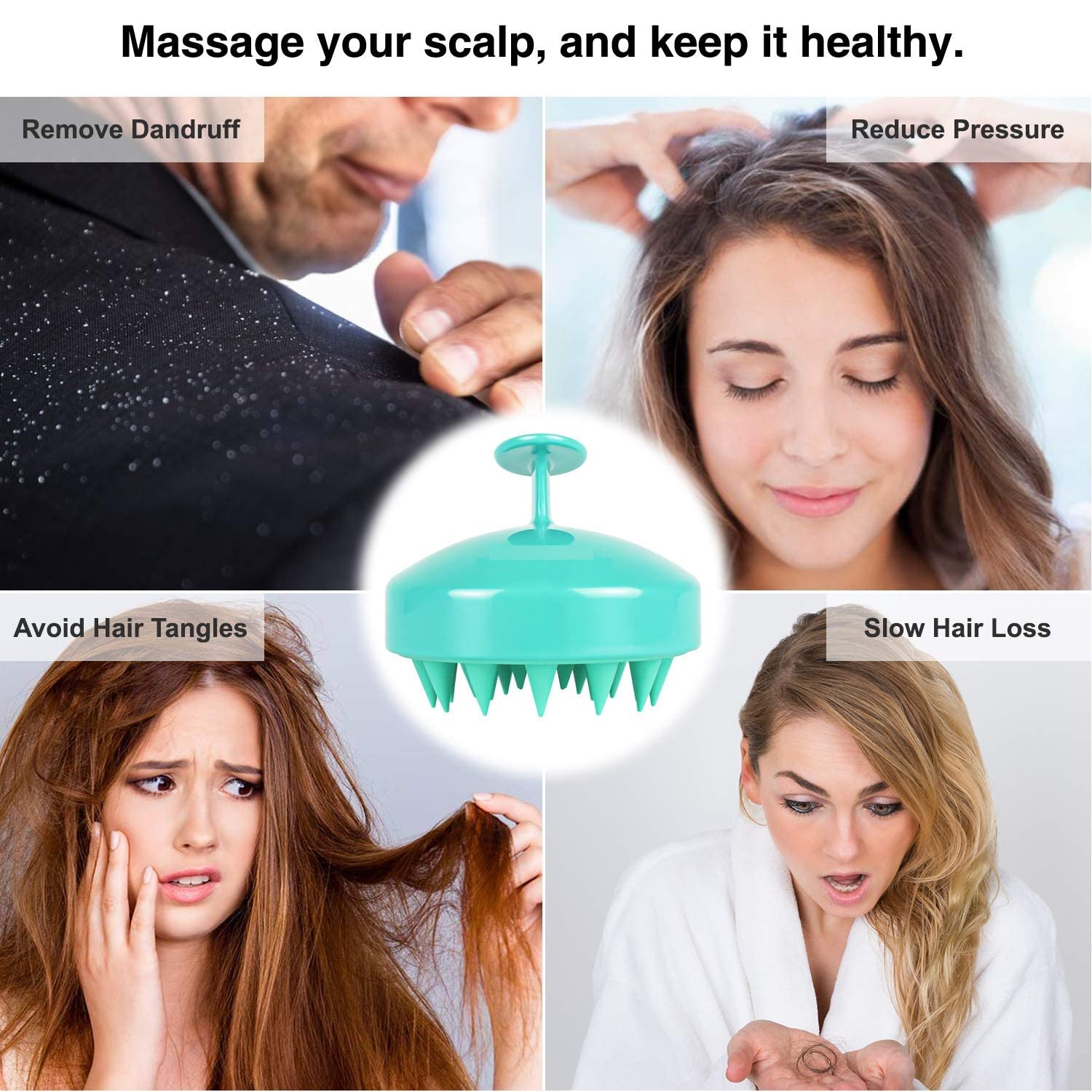 KitchenFest® Solid Silicone Scalp Massage Brush for Wet & Dry Hair - Detangling Shampoo Brush with Soft Bristles for Head Massage & Hair Care | Perfect for Shower, Salon & Home Spa Relaxation