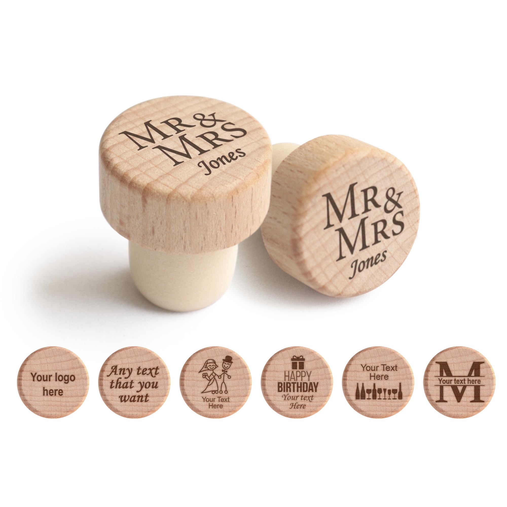 Personalized Engraved Wooden Wine Bottle Stopper Set - Custom Wedding Gifts, Housewarming Present, Party Favors in Bulk (Mr. & Mrs.) - Perfect for Anniversary Celebrations, Bridal Showers & New Home Gifts