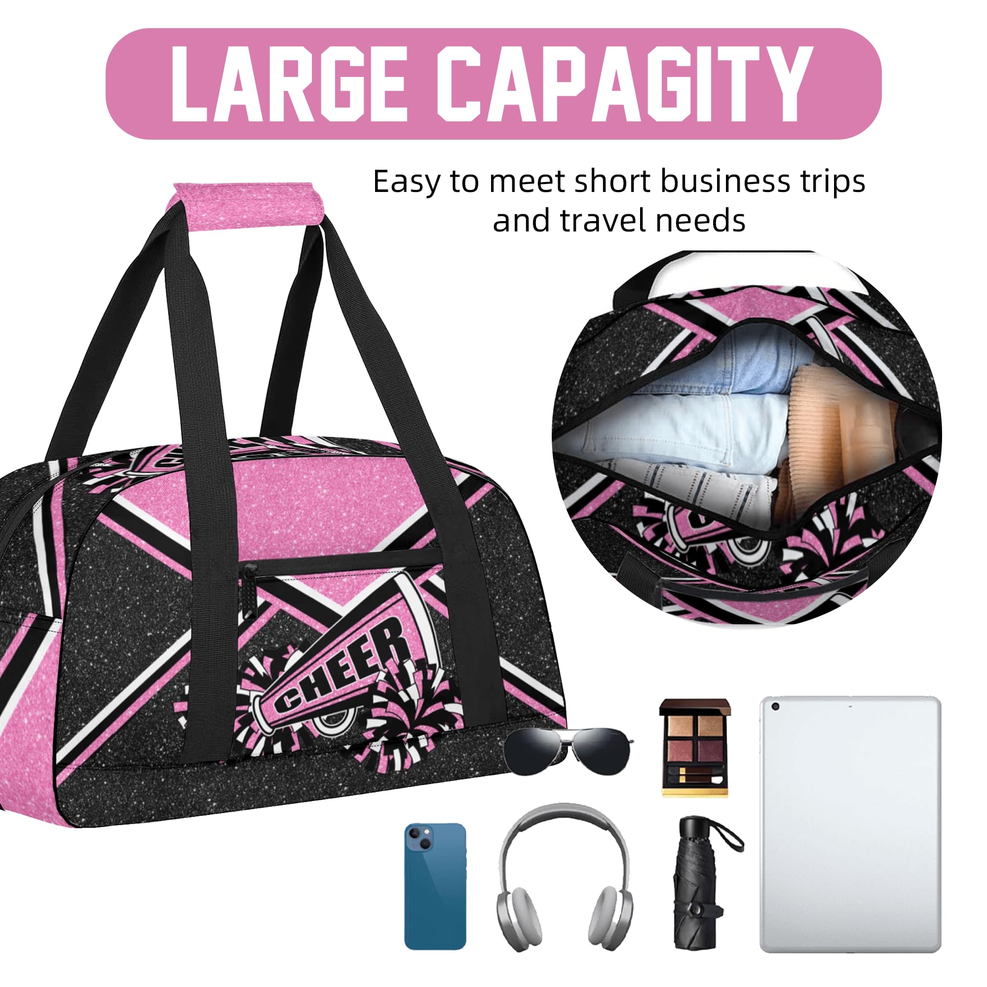 Cheerleader Gym Bag for Women - Pink Cheerleading Duffle Bag with Shoe Compartment | Perfect for Sports, Travel & Weekend Getaways | Lightweight Carry-On Weekender Bag