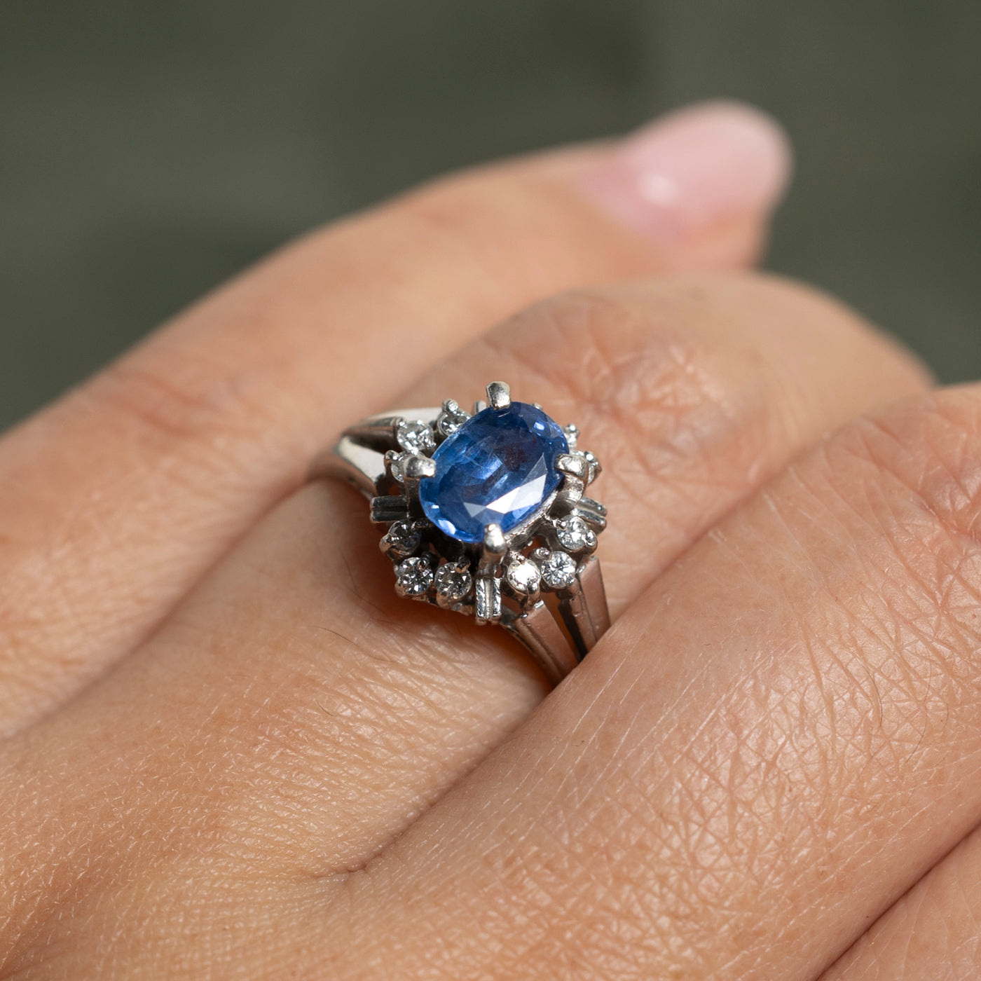 1.26ct Sapphire & 0.24ct Diamond Petal Tapered Ring - Size 6.5 | Elegant Engagement, Wedding, Anniversary Jewelry Gift for Women