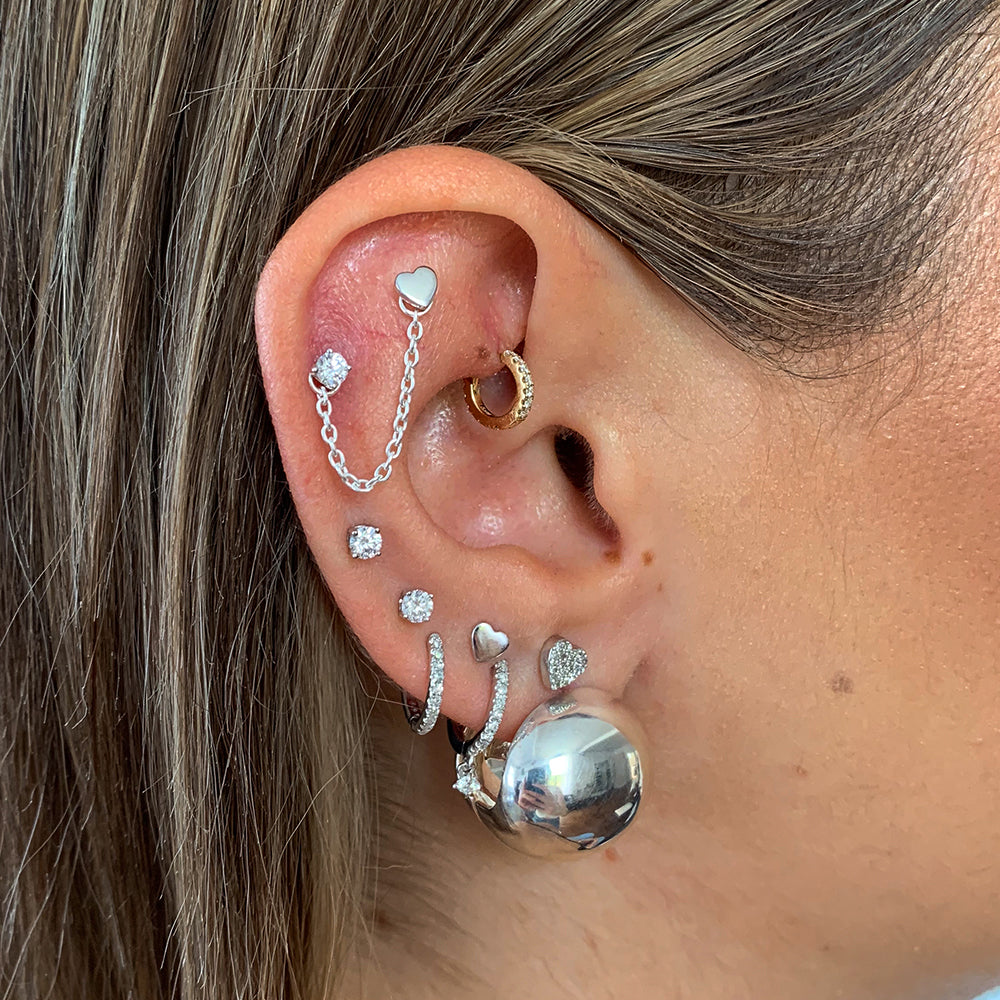 Micro Heart Helix Single Stud Earring in Sterling Silver - Perfect for Cartilage Piercing, Everyday Wear & Gift Giving
