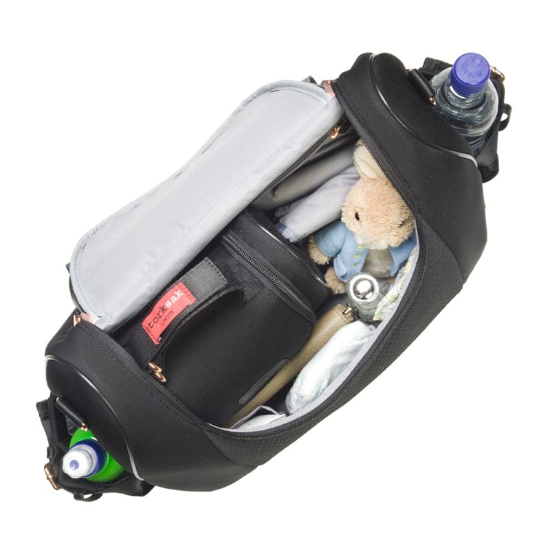 Storksak Poppy Luxe Diaper Bag - Premium Scuba Black Waterproof Baby Bag for Moms | Perfect for Travel, Shopping & Everyday Use with Baby