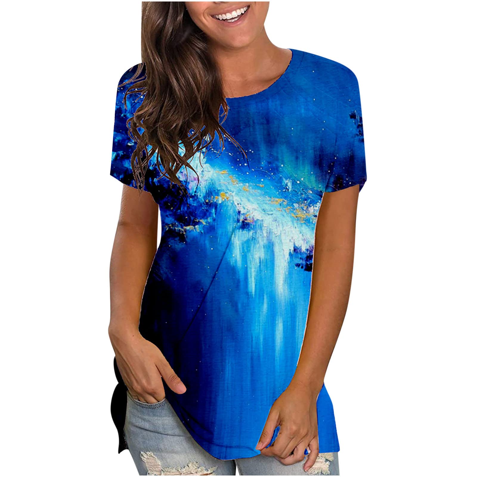 HRAPDA Women's Summer Tops - Casual Short Sleeve O-Neck Tunic Blouse, Trendy Loose Fit Graphic Tee for Going Out | Perfect for Beach, Vacation & Everyday Wear