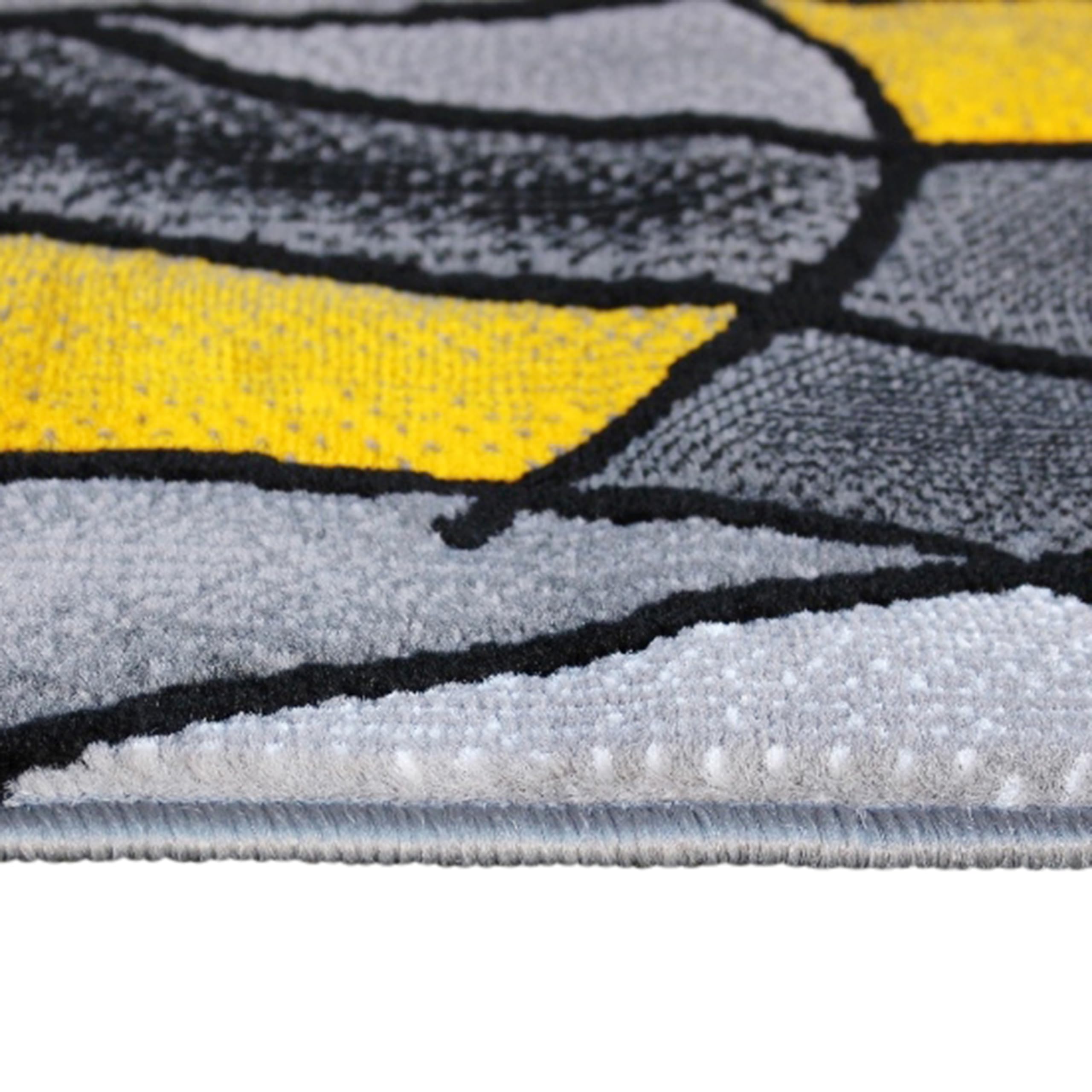 EMMA + OLIVER Urbane Plush Olefin Accent Runner Rug - 2x7 Feet Abstract Geometric Pattern with Gray Gradient & Yellow Accents - Moisture & Stain Resistant Indoor Runner - Perfect for Hallway, Entryway or Living Room Decor