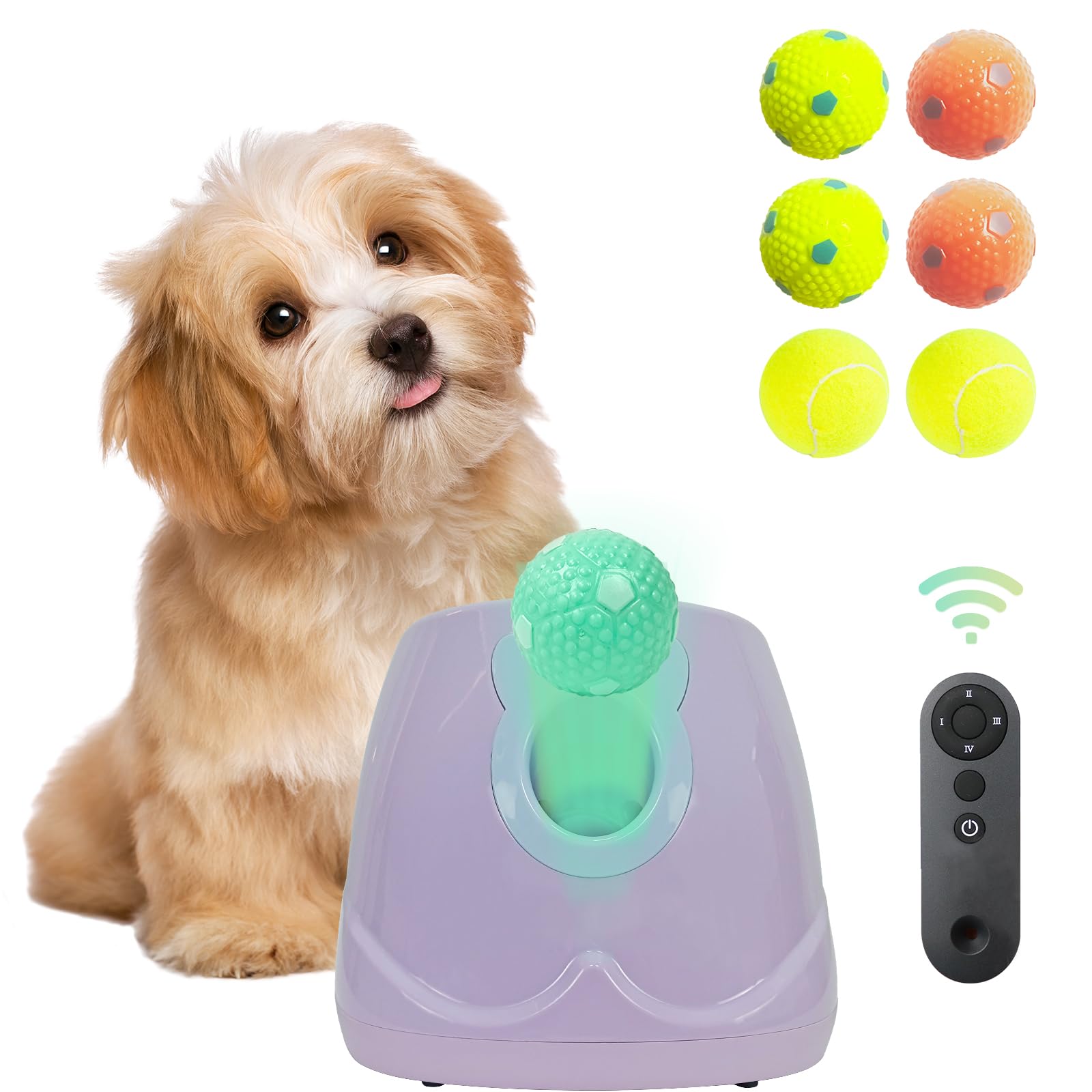 Automatic Dog Ball Launcher for Small to Medium Dogs - Interactive Pet Toy with Remote Control & 3 Tennis Balls (Purple) - Perfect for Backyard Play, Training, and Exercise