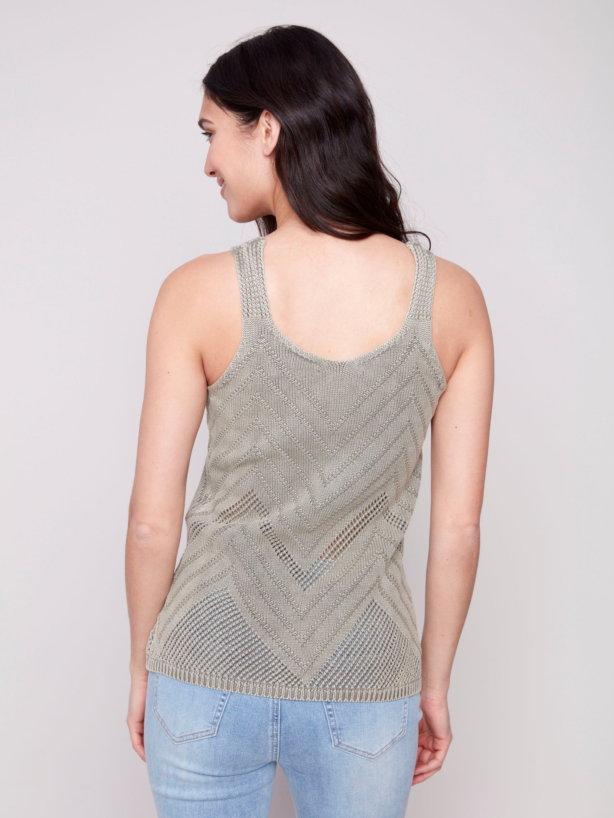 Chevron Pointelle Knit Camisole Top for Women - Soft Celadon Green Sleeveless Shirt | Perfect for Layering, Summer Outfits & Casual Wear