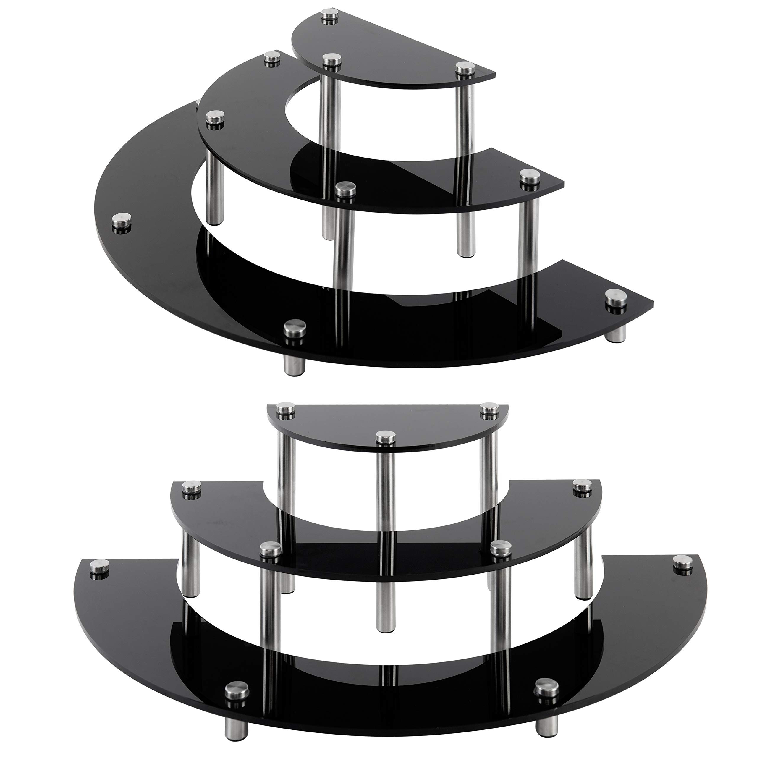 MyGift 6-Piece Black Acrylic Semicircle Cupcake Stand Set - Dessert Display Riser for Tabletop Showcase, Party Serving & Bakery Presentation